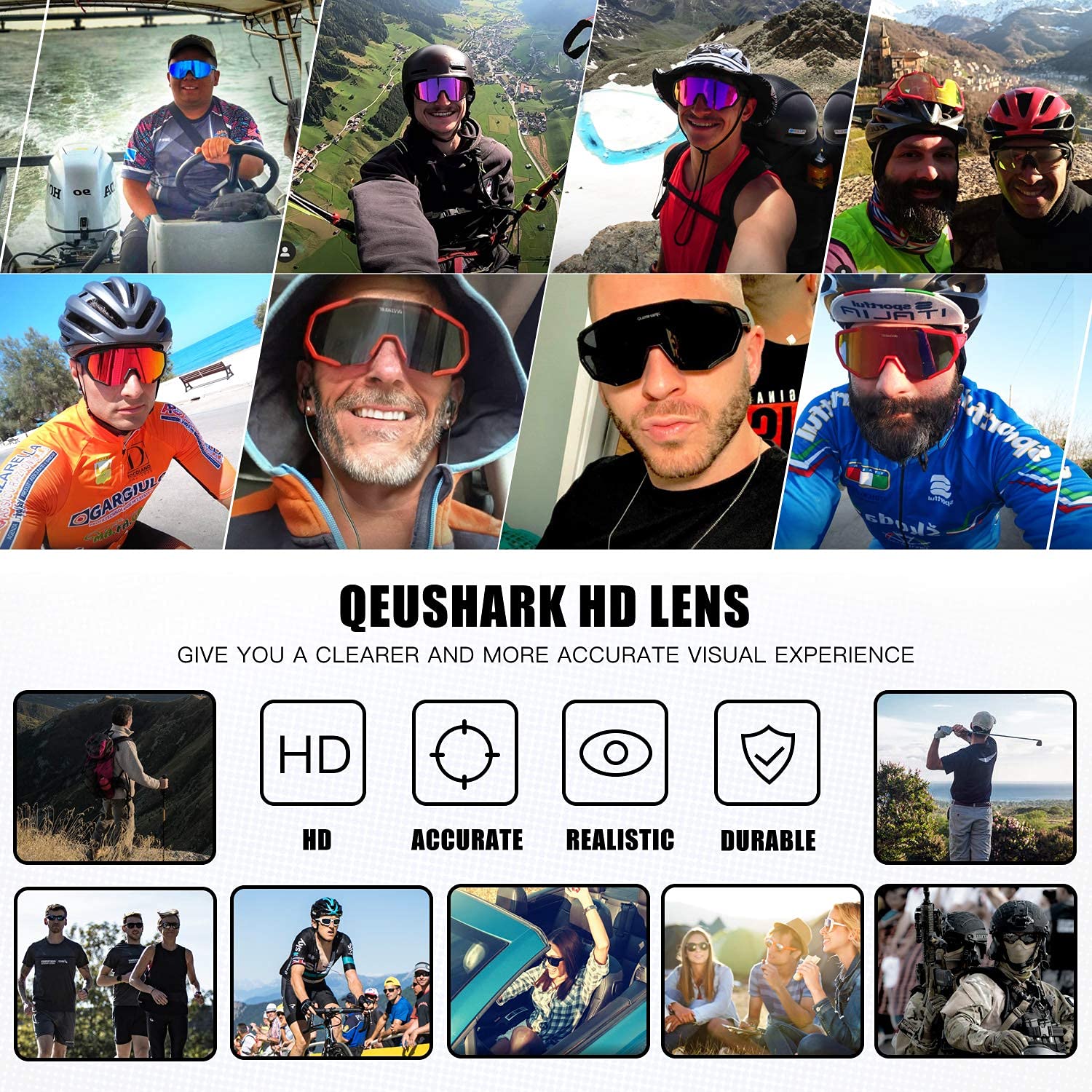 Queshark Polarizzati Anti-UV con 3 o 5 Lenti Occhiali da Ciclismo Bici MTB Intercambiabili per Sport Uomo Donna Guida Pesca Golf Baseball Corsa