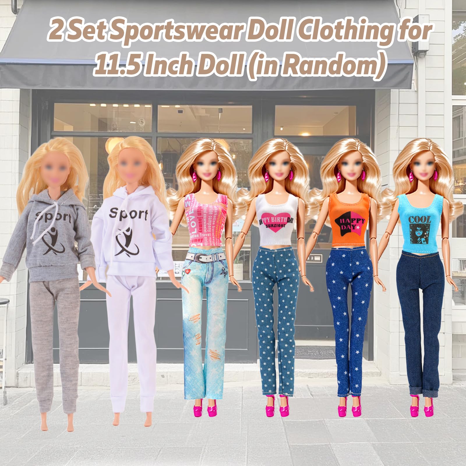 21 Pcs Doll Clothes for 11.5 Inch Dolls Compatible with Barbie 6 Outfits Leather Jacket Set Sportswear Casual Wear Dress Set Retro Denim Set Fashion Set Loungewear 6 Shoes 1 Bag for Girls Gift - Image 3