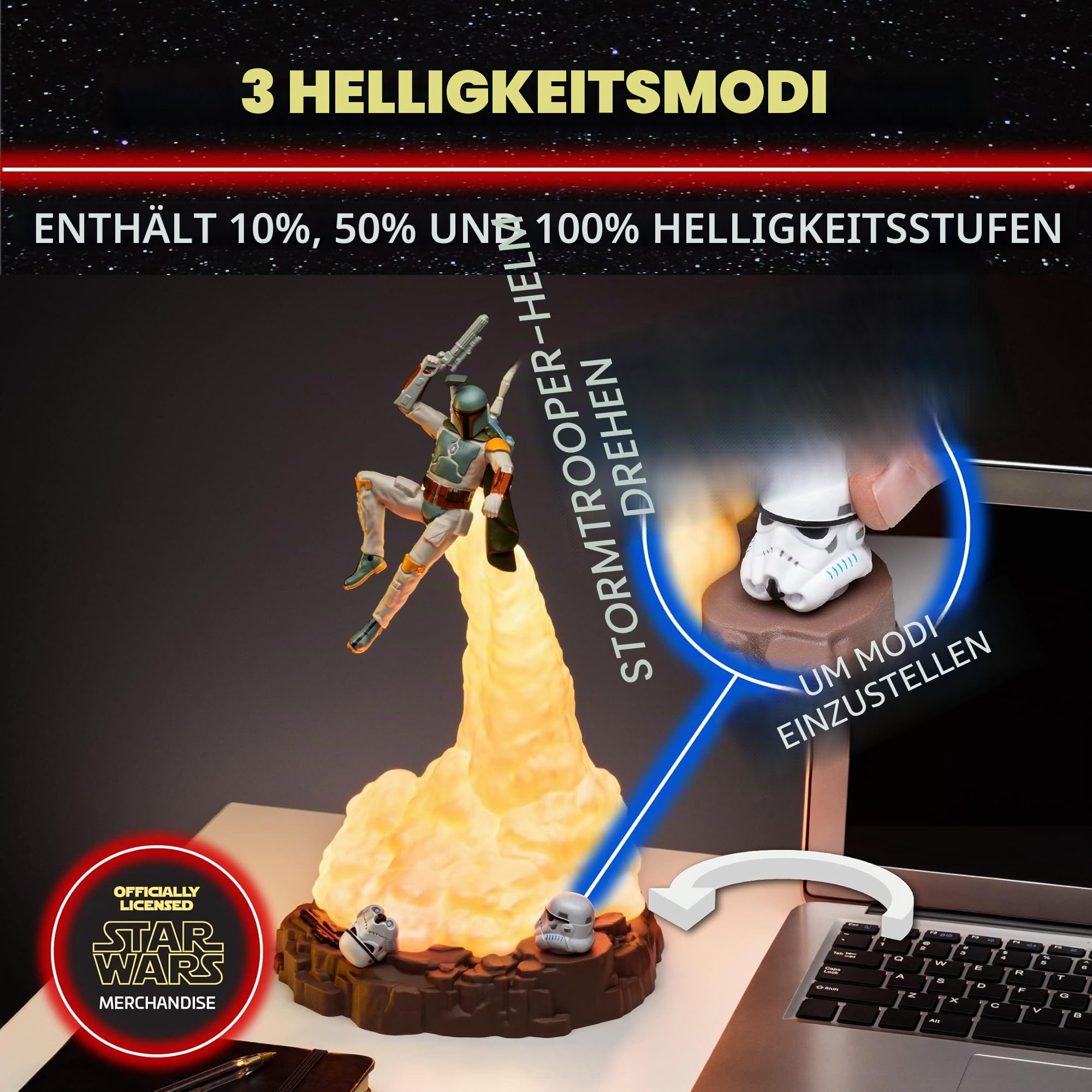 Paladone Unisex Kinder Star Wars-Boba Fett Figural Light-31cm, Black, Estándar Tischlampe - Lampe - Schreibtischlampe