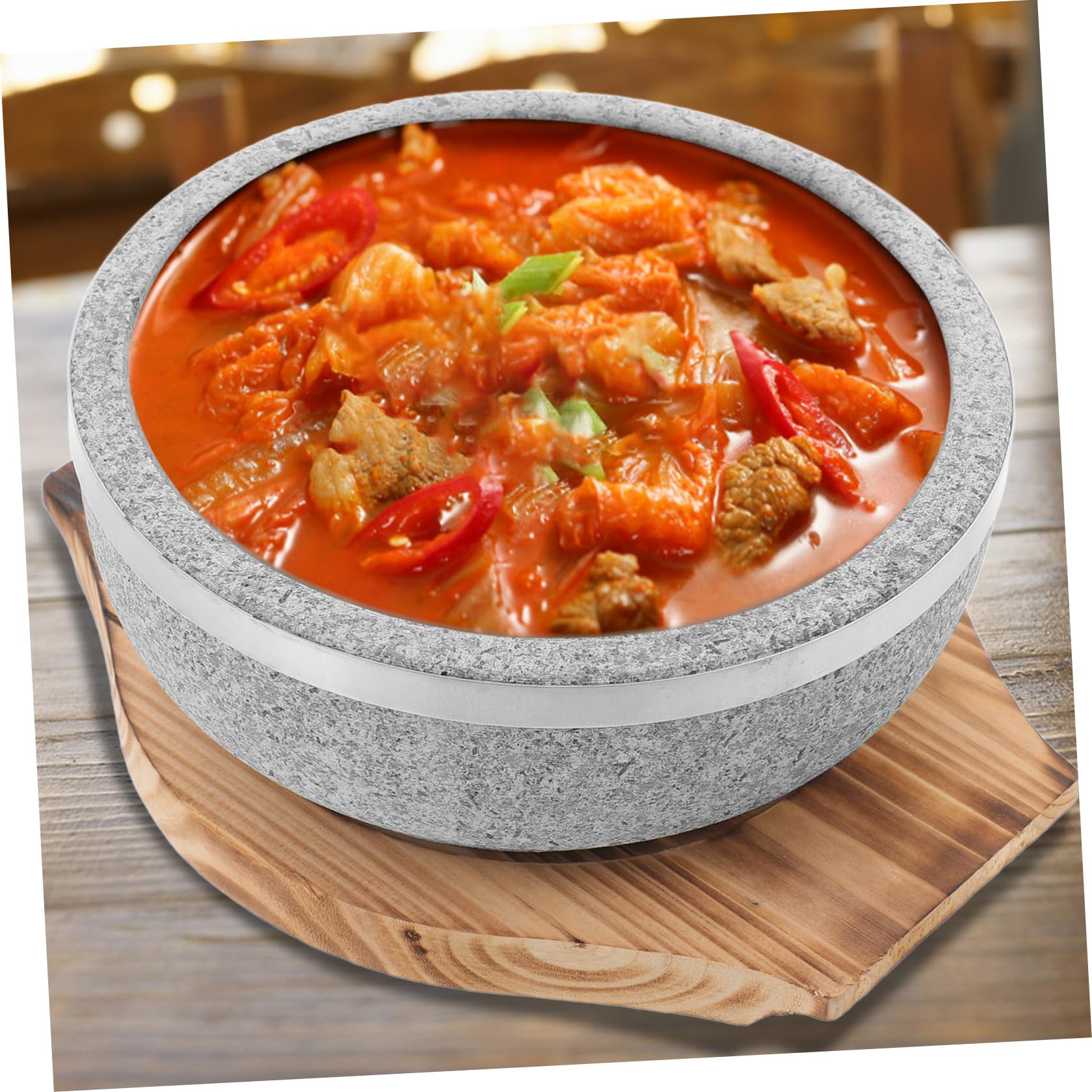 Toyvian Ciotola in con Base in Legno per Cucina Coreana da 800ml e Facile da Pulire, per Noodle e Bibimbap