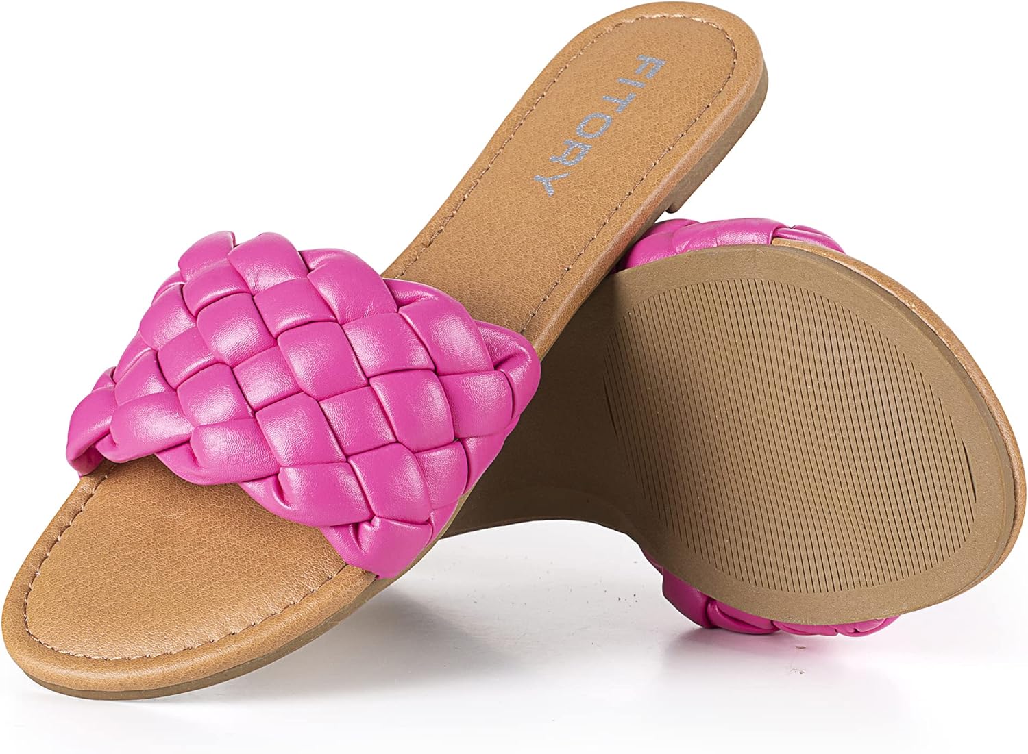 FITORY Womens Flat Sandals Fashion Round Open Toe Slip On Slides with Braided Strap Slippers for Summer Size 6-11 - Image 6