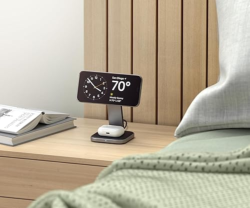 Miniatura 6 de Satechi Cargador inalámbrico 2 en 1, soporte de cargador inalámbrico dual Qi2 de 15 W, magnético, estación de carga de viaje plegable para iPhone 17