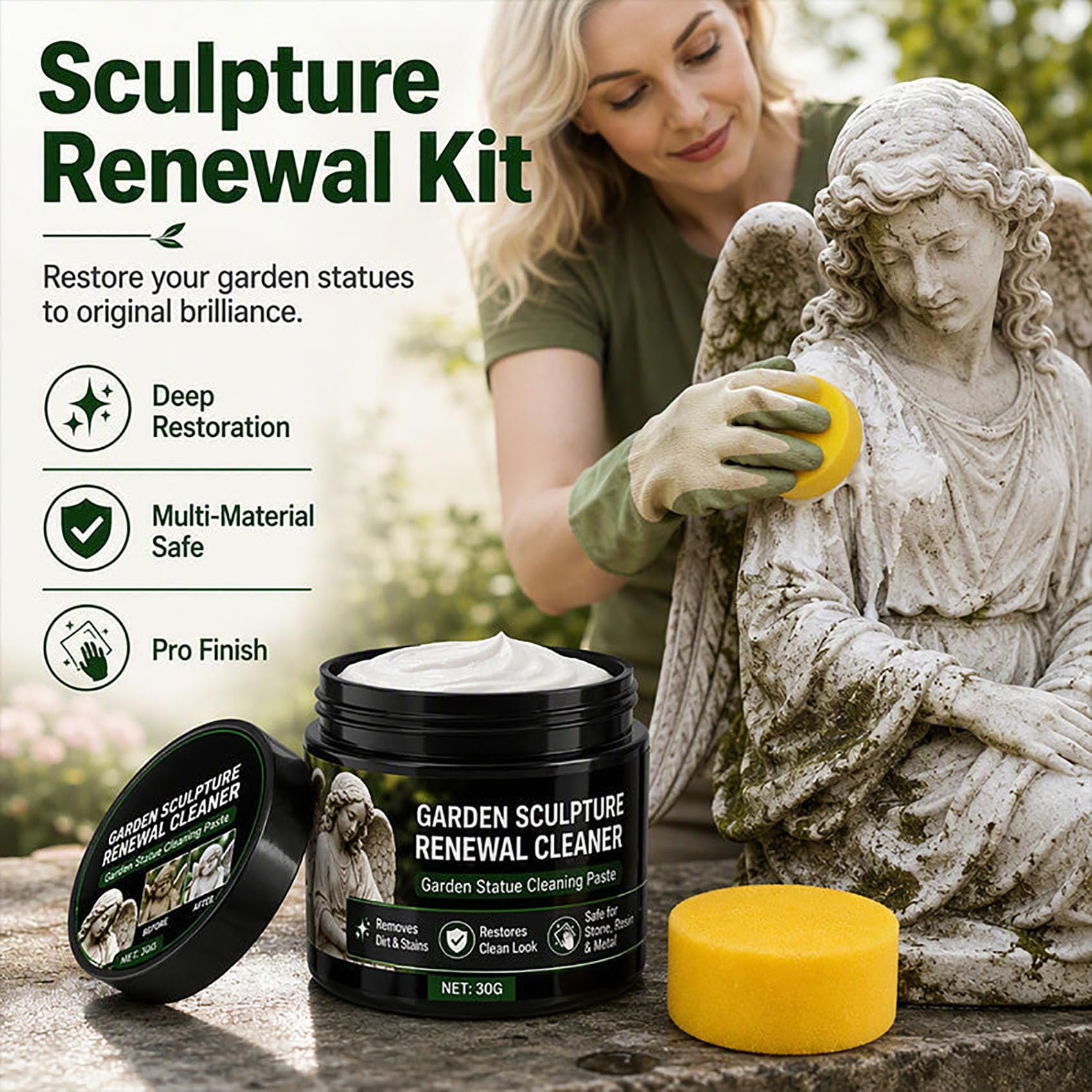 Pasta detergente per il rinnovamento delle statue da giardino, 30 g (5Pcs) | Detergente per statue da giardino, pulisce decorazioni per statuette di Natale, Halloween, pietra, mattoni e sculture
