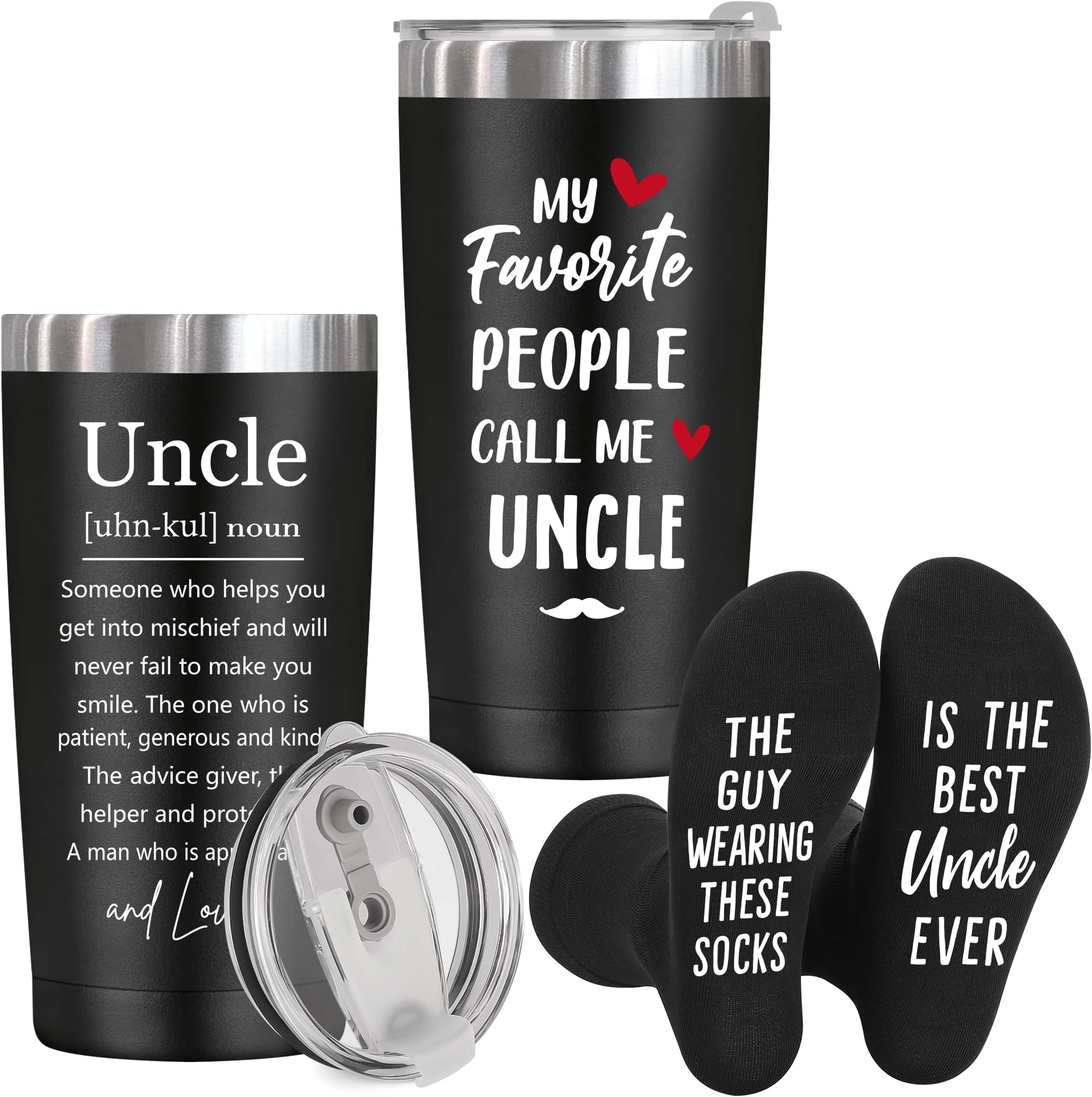GwhyGiftsUncle Gifts for Birthday Christmas Fathers Day,Best Uncle Ever Gifts form Niece Nephew,Great White Elephant Present Ideas for Men Him,Funny 20 OZ Stainless Steel Insulated Tumbler Coffee Cup Socks Set