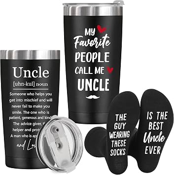 GwhyGifts Uncle Gifts for Birthday Christmas,Best Uncle Ever Gifts form Niece Nephew,Great White Elephant Present Ideas for Men Him,Funny 20 OZ Stainless Steel Insulated Tumbler Coffee Cup Socks Set