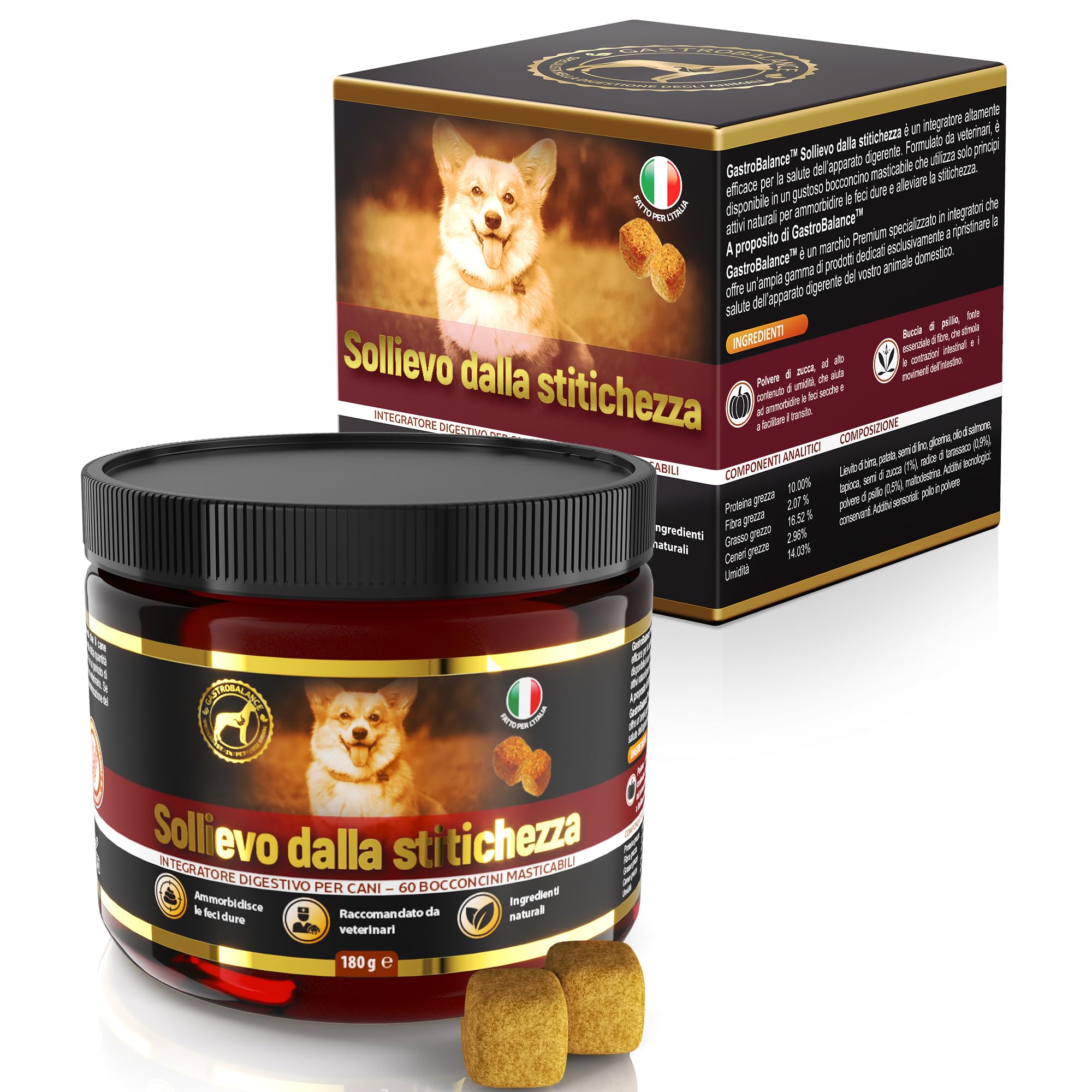 Sollievo contro Stitichezza Cane - 60 bocconcini masticabili lassativi per la stitichezza per i cani