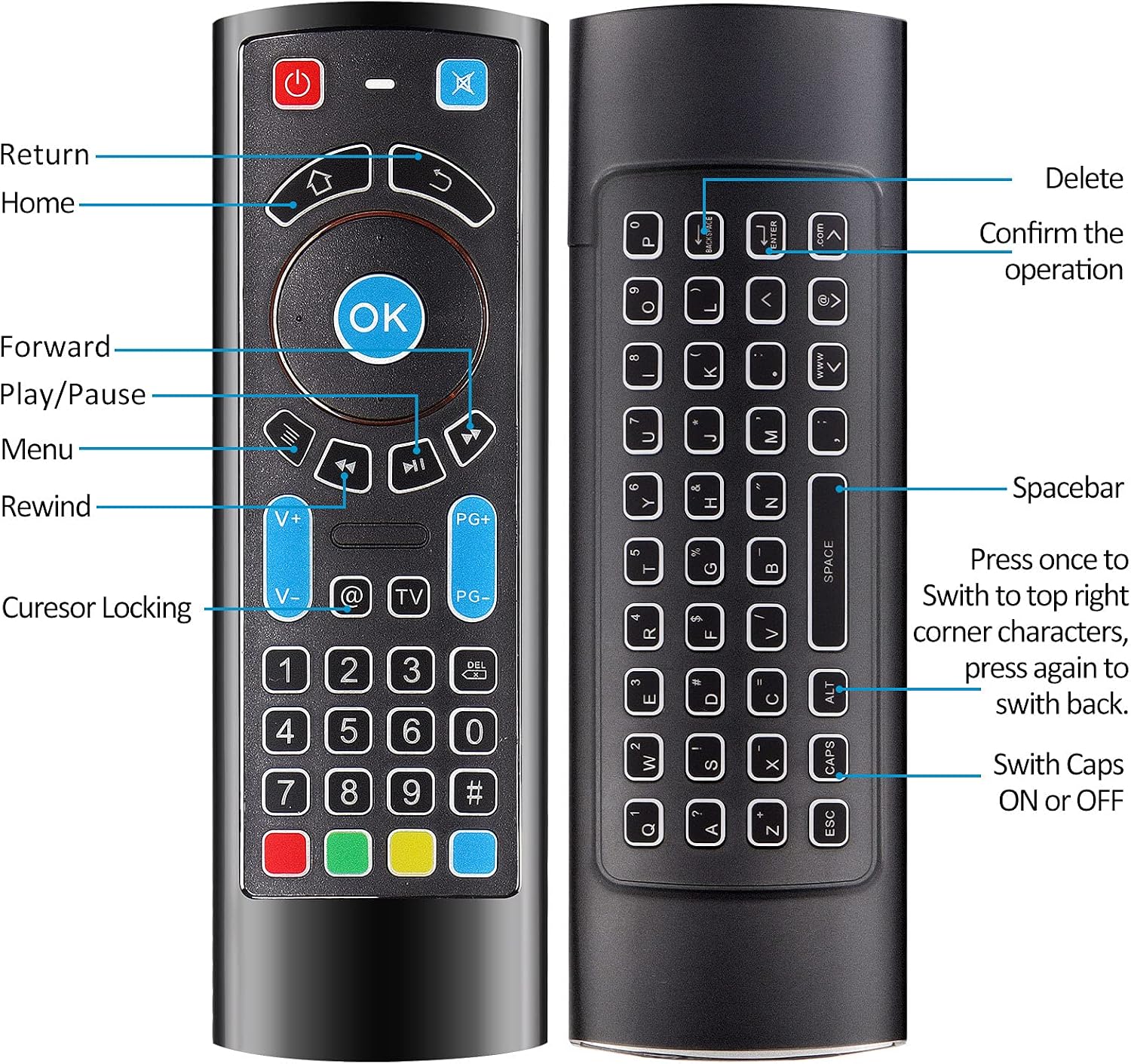 Fit for Fire Stick Remote Control Replacement & QWERTY Keyboard Bluetooth Controller with Power Volume Number Mute Infrared Programmable Buttons Controller(NO Backlit)