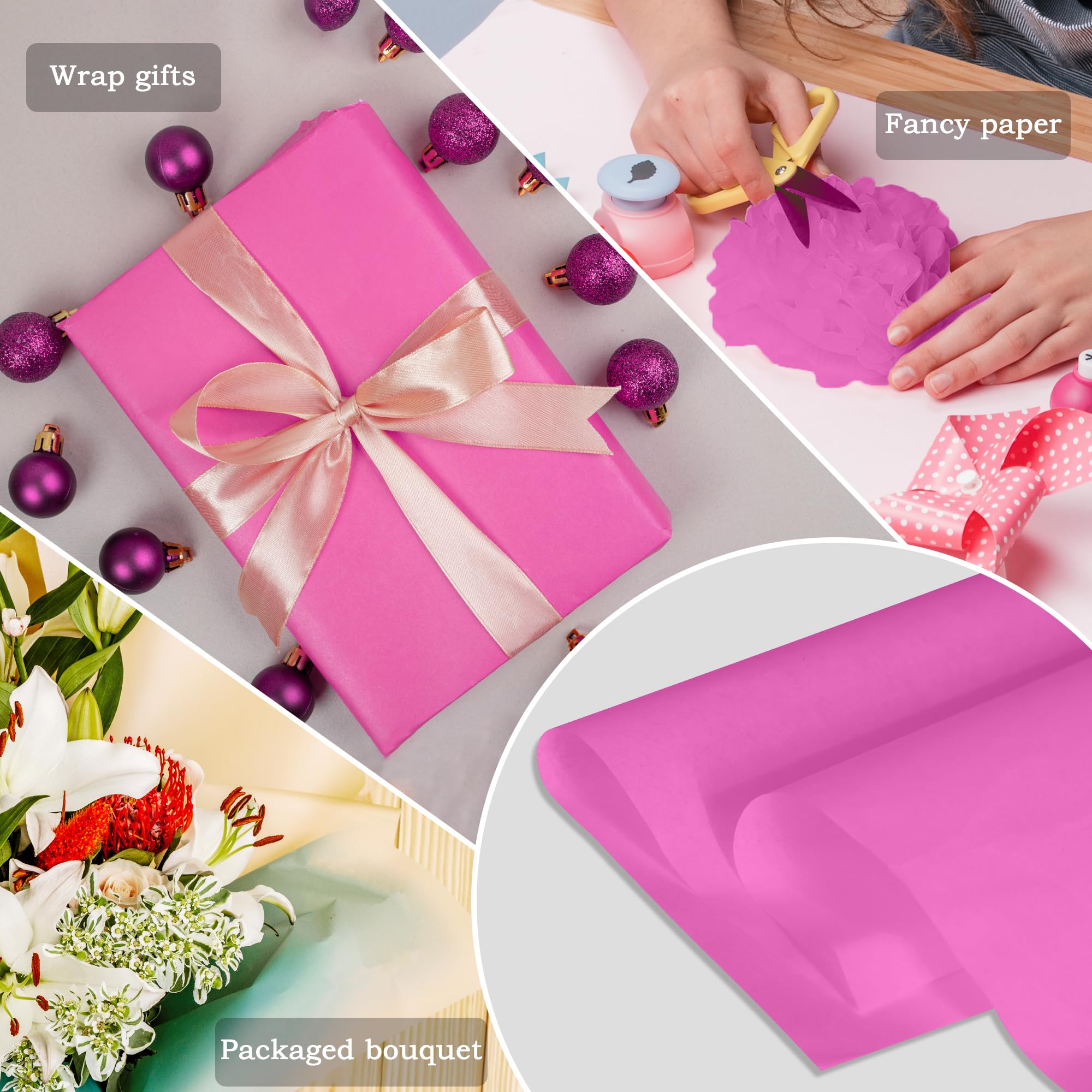 PINWATT 500 hojas de papel de seda rosa para bolsas de regalo, papel de seda a granel, 20 x 30 pulgadas, papel de embalaje rosa para envolver regalos, manualidades, boda, cumpleaños, baby shower, día