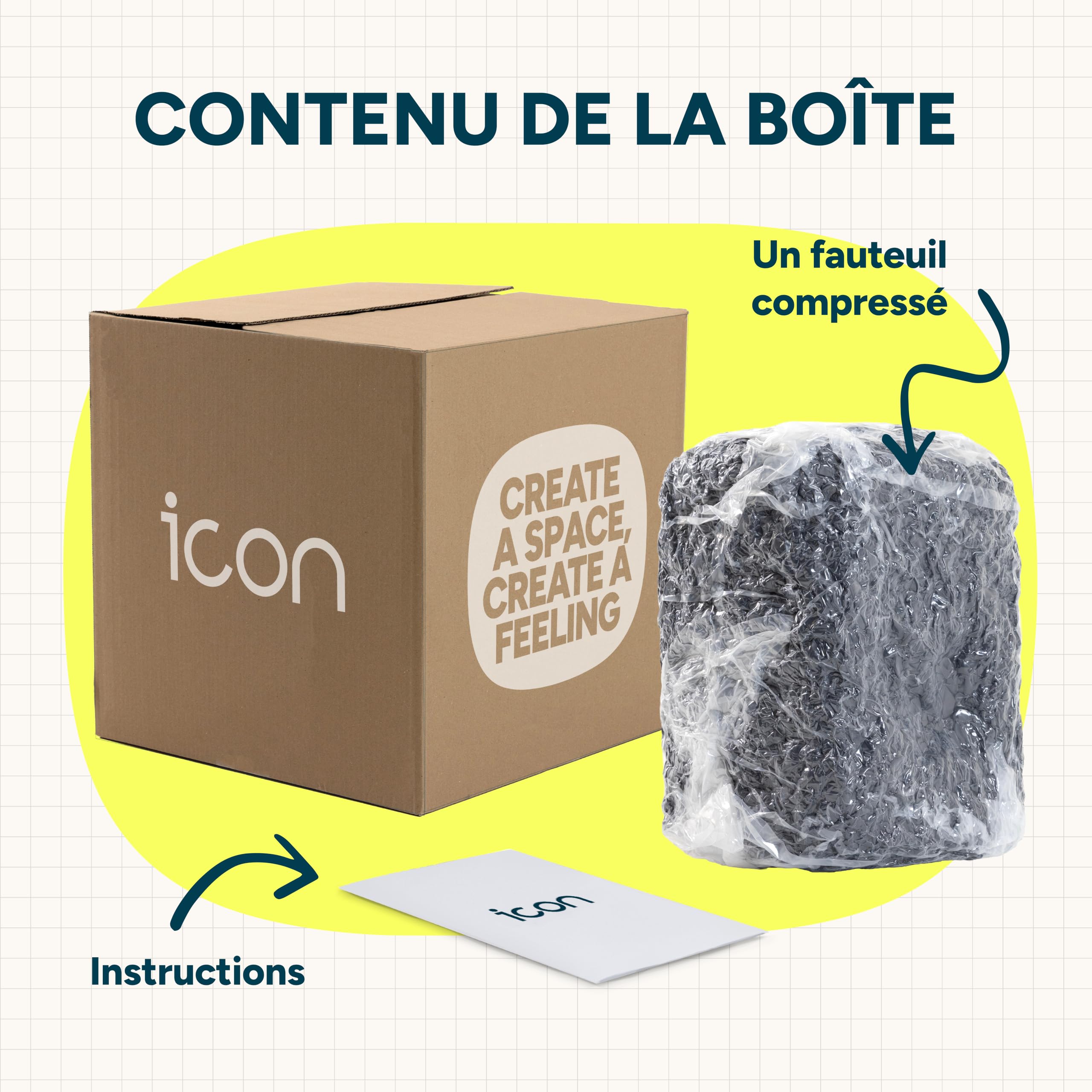 Icon Enzo Chaise de Sol, Tissu Chenille, Gros Pouf avec Remplissage, Fauteuil Pouf, Fauteuil Salon Confortable, Chaise Chambre, Meuble Salon, Beige