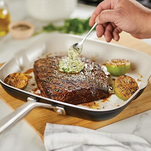 Miniatura 9 de KitchenAid Sartén antiadherente de cerámica anodizada dura, cuadrada, 11.25 pulgadas, negro mate