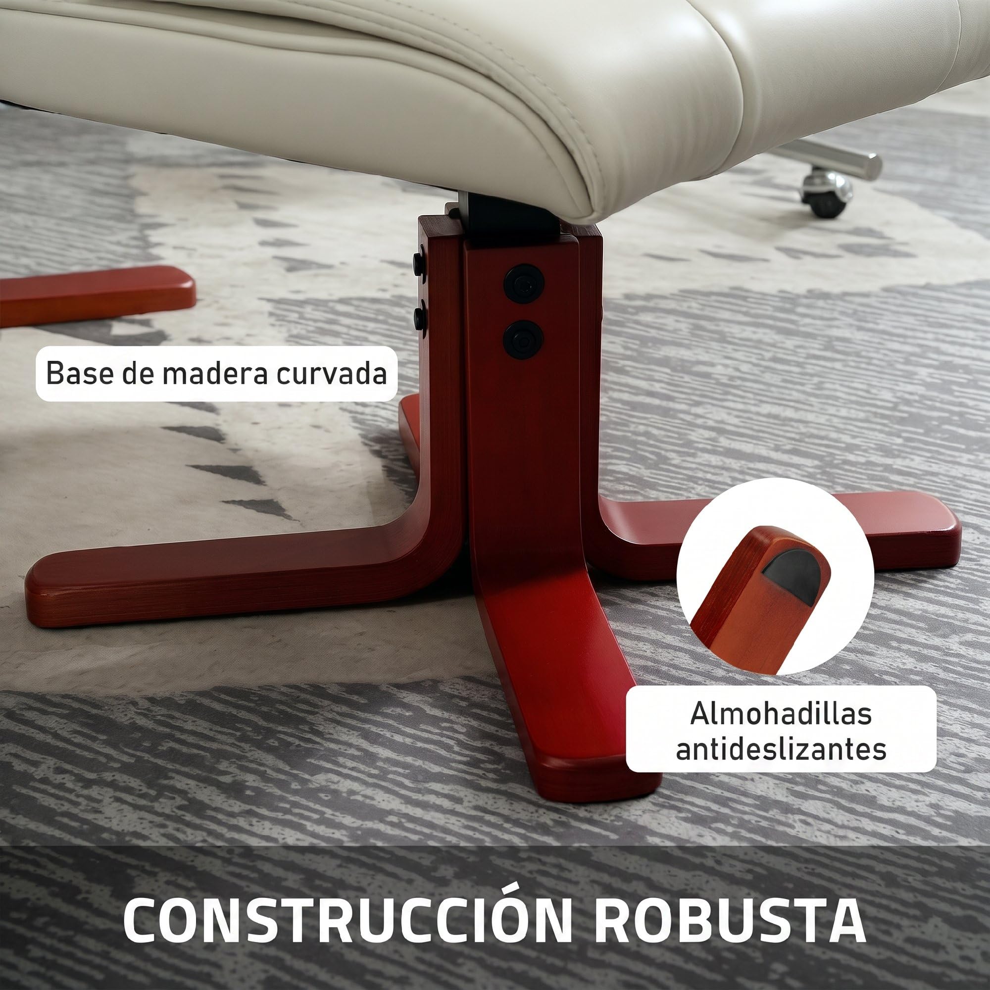 HOMCOM Sillón Reclinable con Reposapiés Sillón de Salón 150 kg Crema | Tapizado en PU, Estructura de Madera, Butaca para Dormitorio Sala de Estar