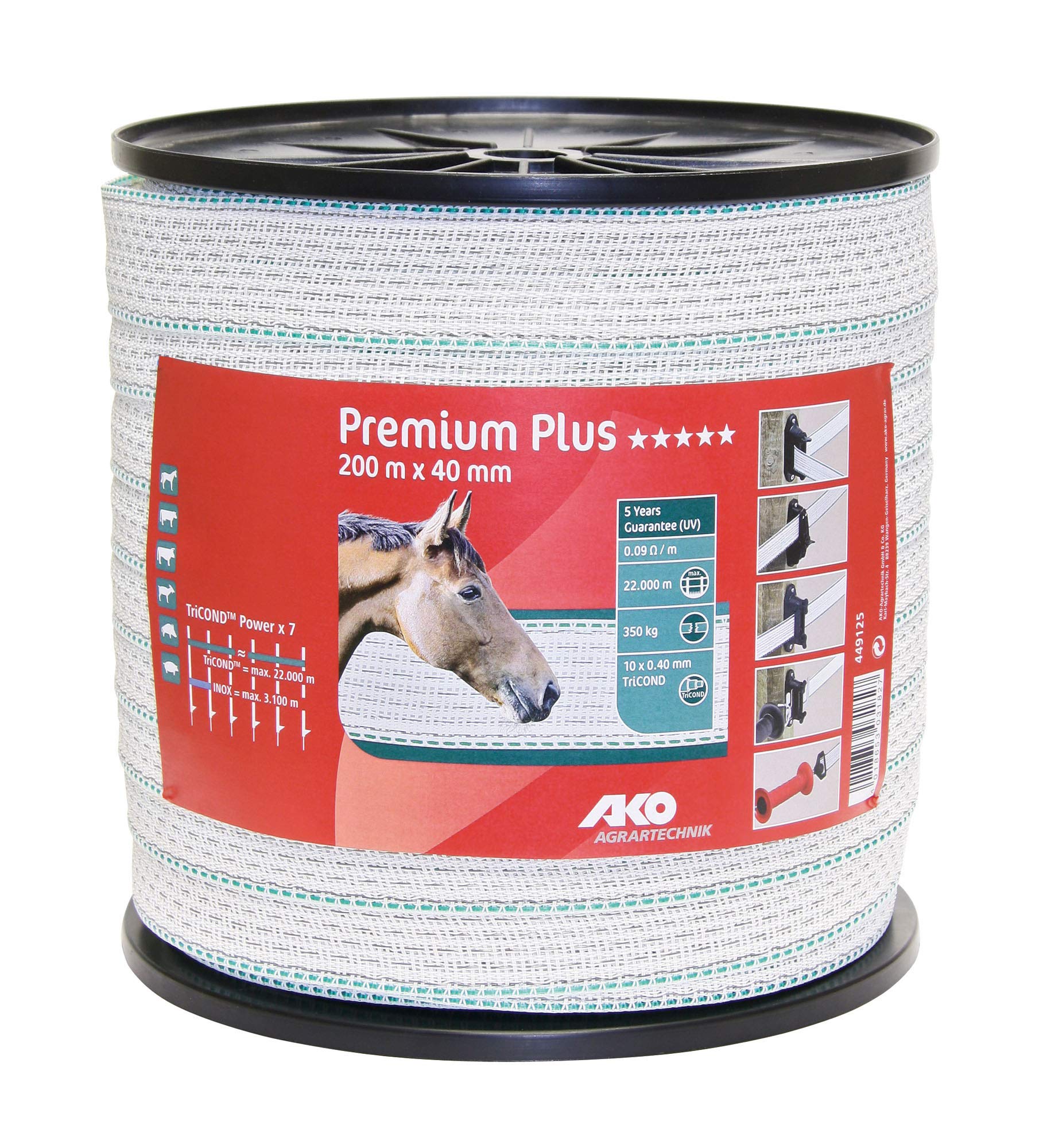 AKO Fencing 449125 TriCond-Band weiß/grün 10x0,40 TriC, 40mm, 200m