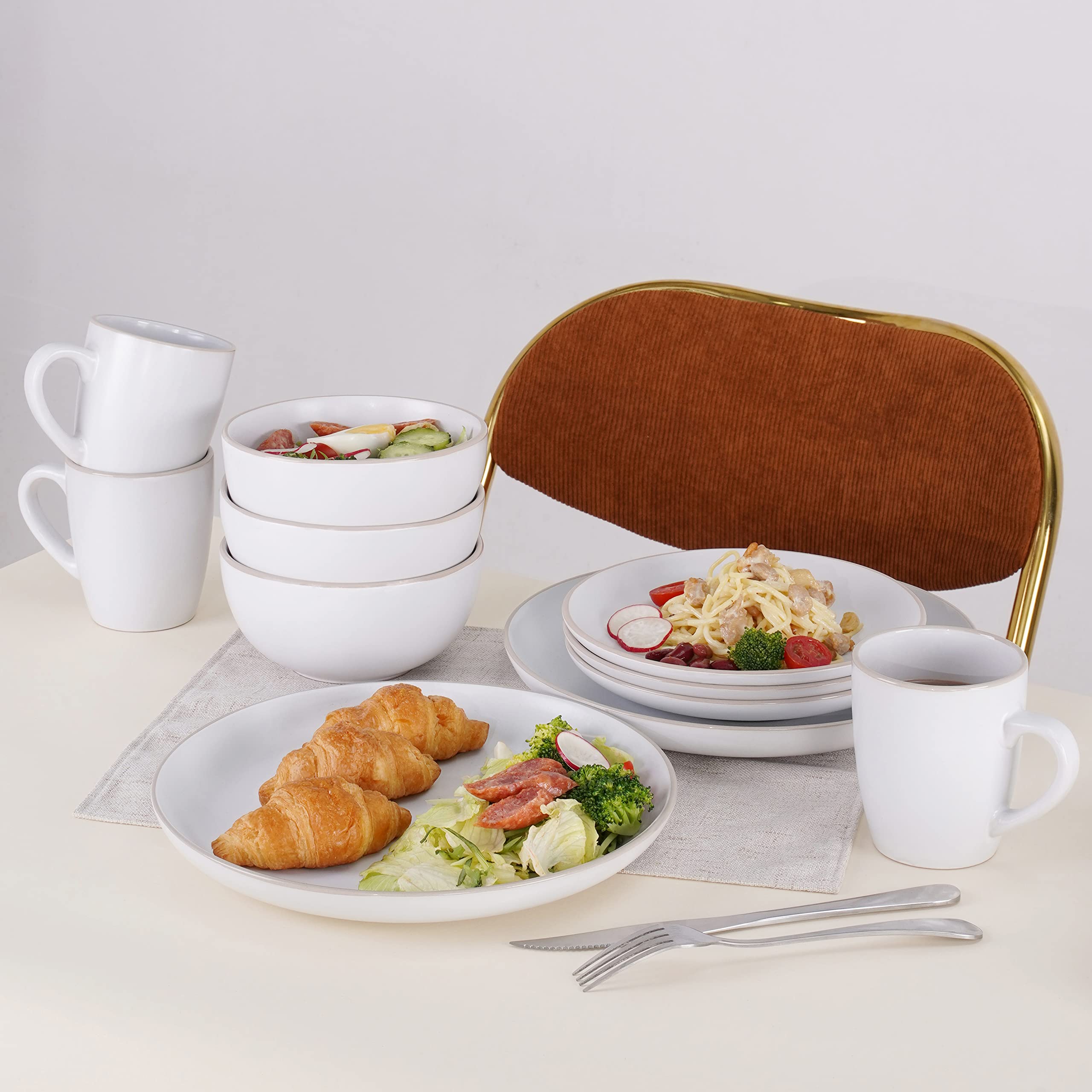 Buy BOBOYM Dinnerware Set,16 Piece White Round A grade Stoneware