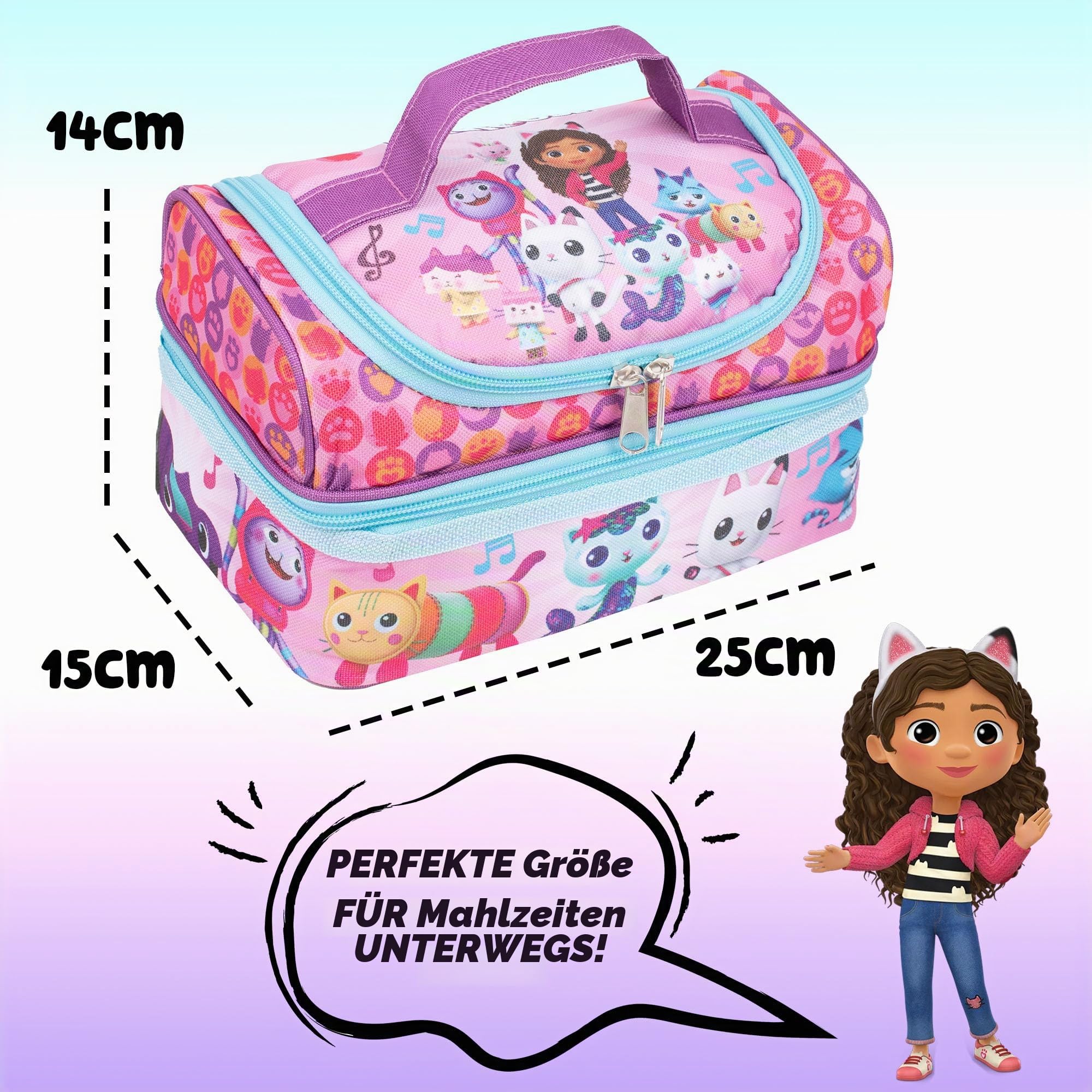 Gabby's Dollhouse – Lunchtasche für Kinder – Snack-Tasche mit mehreren Fächern für Mädchen Schule – isoliert & große Kapazität – Rosa