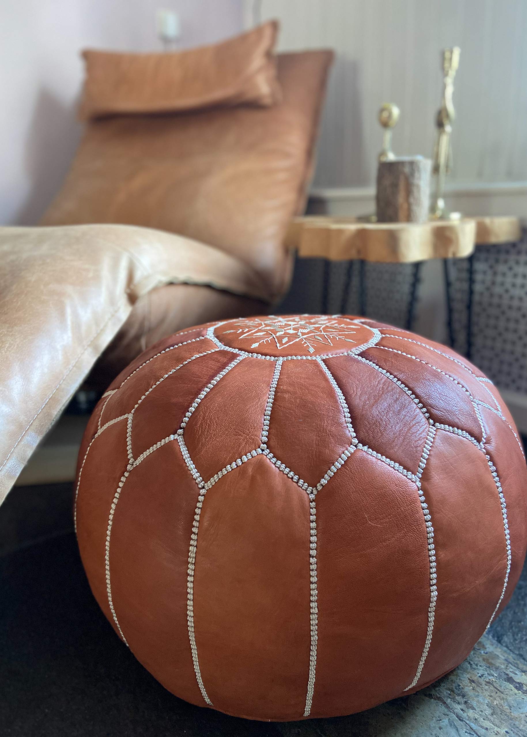 Repose-Pieds Coussin carré marocain Cuir PU Broder Artisanat Pouf Siège
