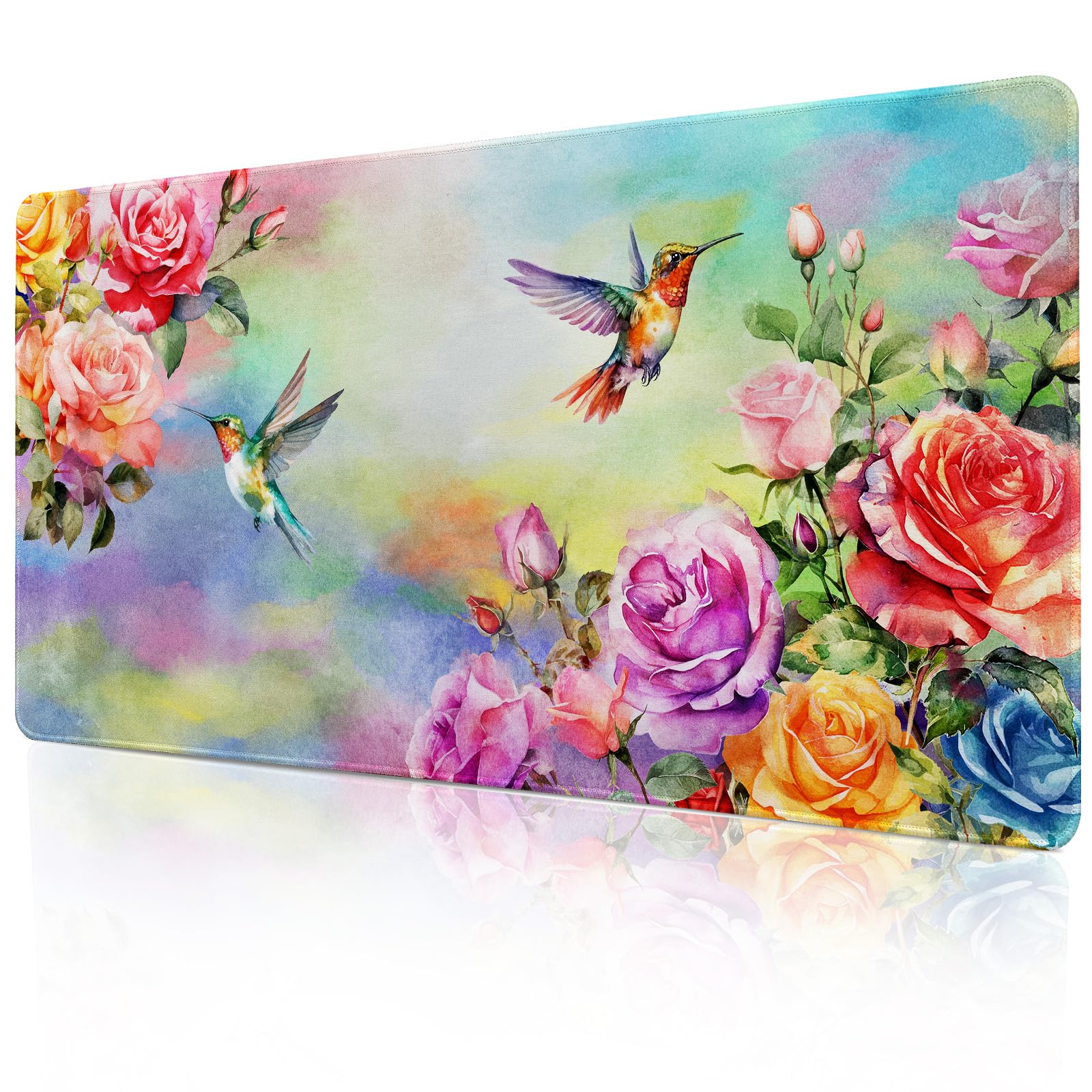 Colorful Large Mouse Pad, Pink Floral Desk Mat for Desktop, Women Girls Waterproof Gaming Mousepad, Computer PC Laptop Protector Writing Pads for