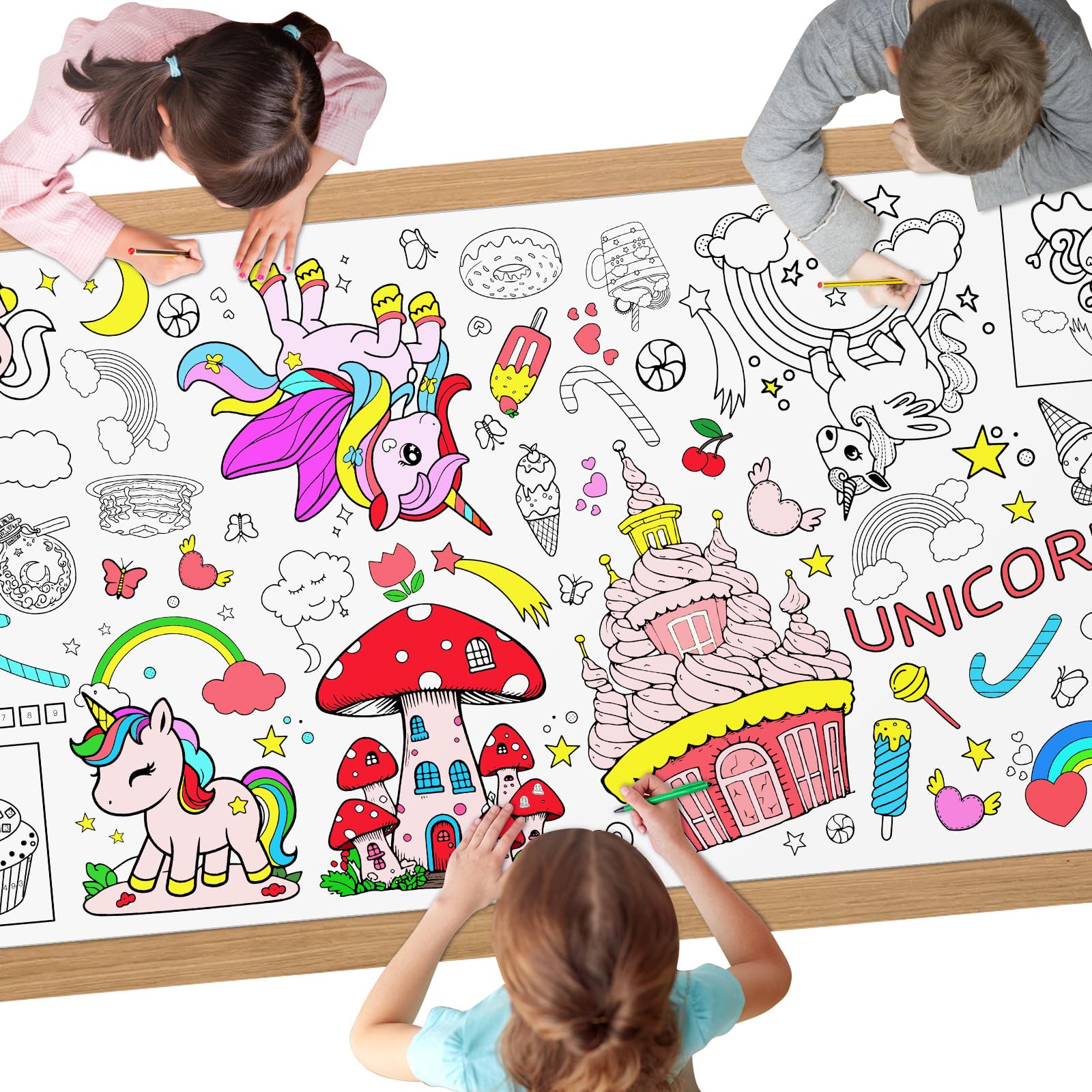 AYESY Einhorn Mal Tischdecke für Kinder, 183 x 76 cm, Riesige DIY Papier Ausmal Tischdecke, Bastelposter, Spiele, Geschenke, Aktivitäten Banner, Kunst Klassenraum Dekoration