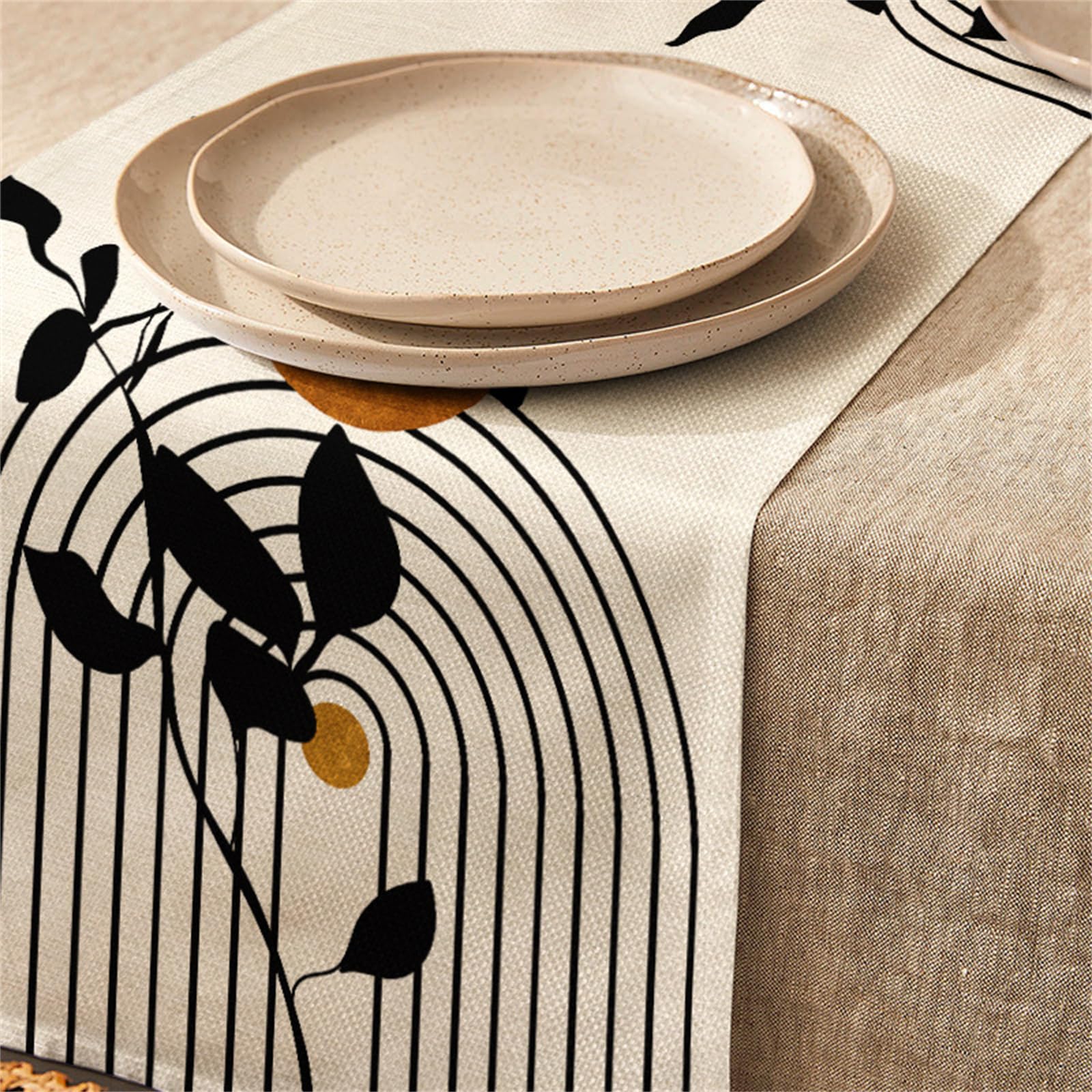 Highdi Linen Table Runners, Kitchen Dining Table Runner Easy Care Tablerunner Decorative Cloth for Restaurant & Outdoors (33 * 160cm,Nordic)