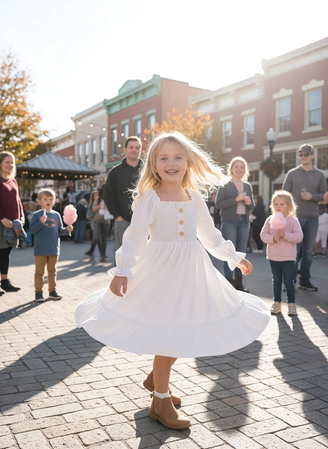 Happy Town Toddler Girl Dress Long Sleeve Linen Vintage Baby Fall Winter Outfits Clothes - Image 4