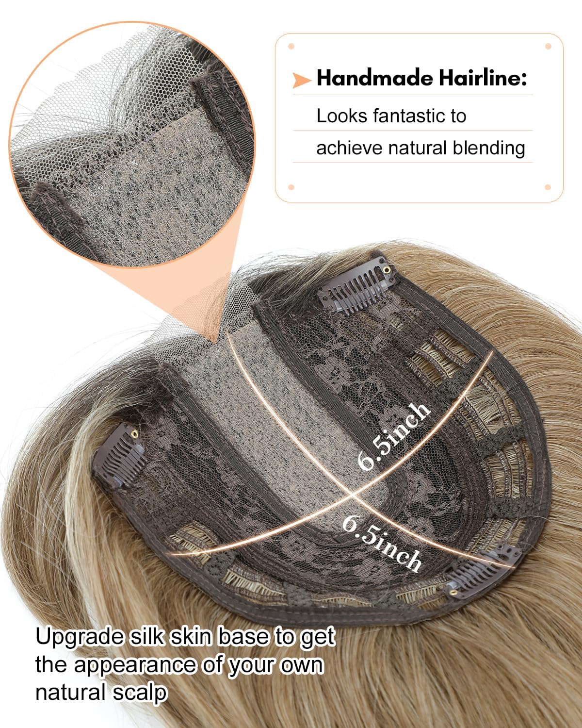 FINE PLUS Hair Topper 6.5"X6.5" Hair Toppers For Thinning Hair Women 20" Wiglets Ladies Clip in Fringe Toppers Clip in Hair Extension For Women - Image 3