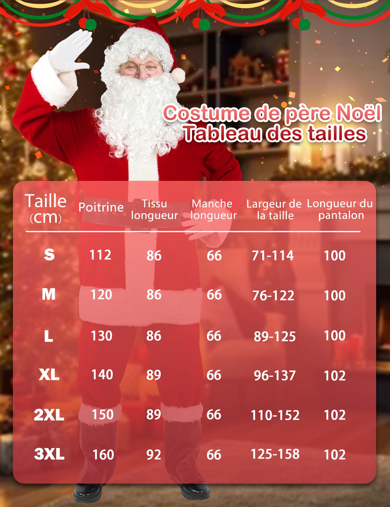 Gardentime Costume de Père Noël pour homme - Costume de Père Noël pour adulte - 10 pièces - rouge - Taille