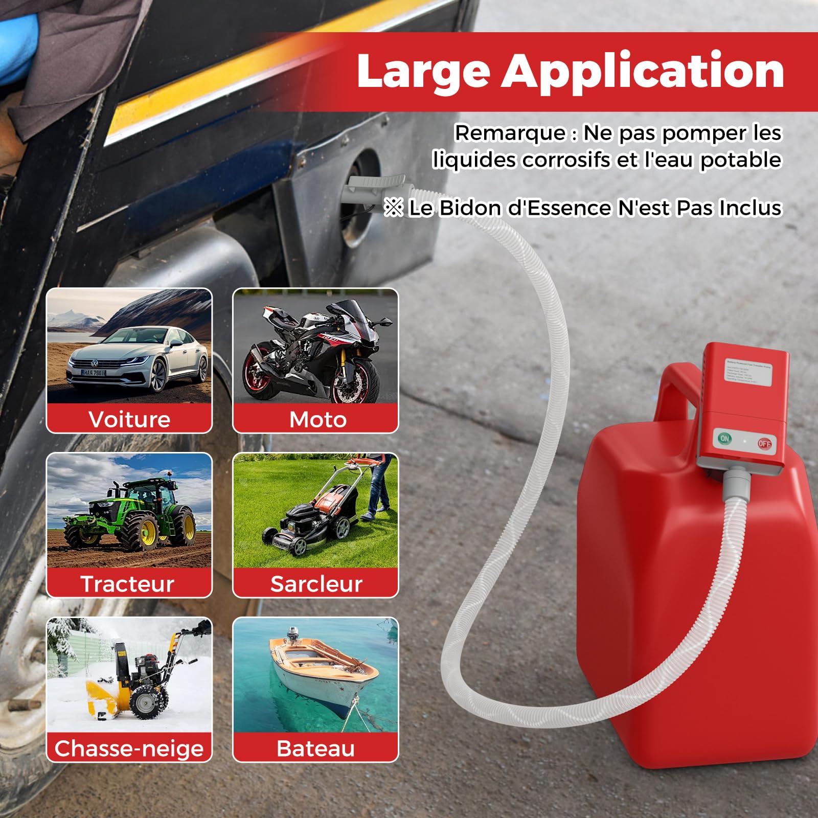 COSTWAY Pompe de Transfert de Carburant avec Débit de 14 LPM Capteur Auto-Stop, Pompe à Essence Alimentée par USB/Batterie avec Tuyau de 130 cm et 3 Adaptateurs, pour Essence Diesel Huile Moteur