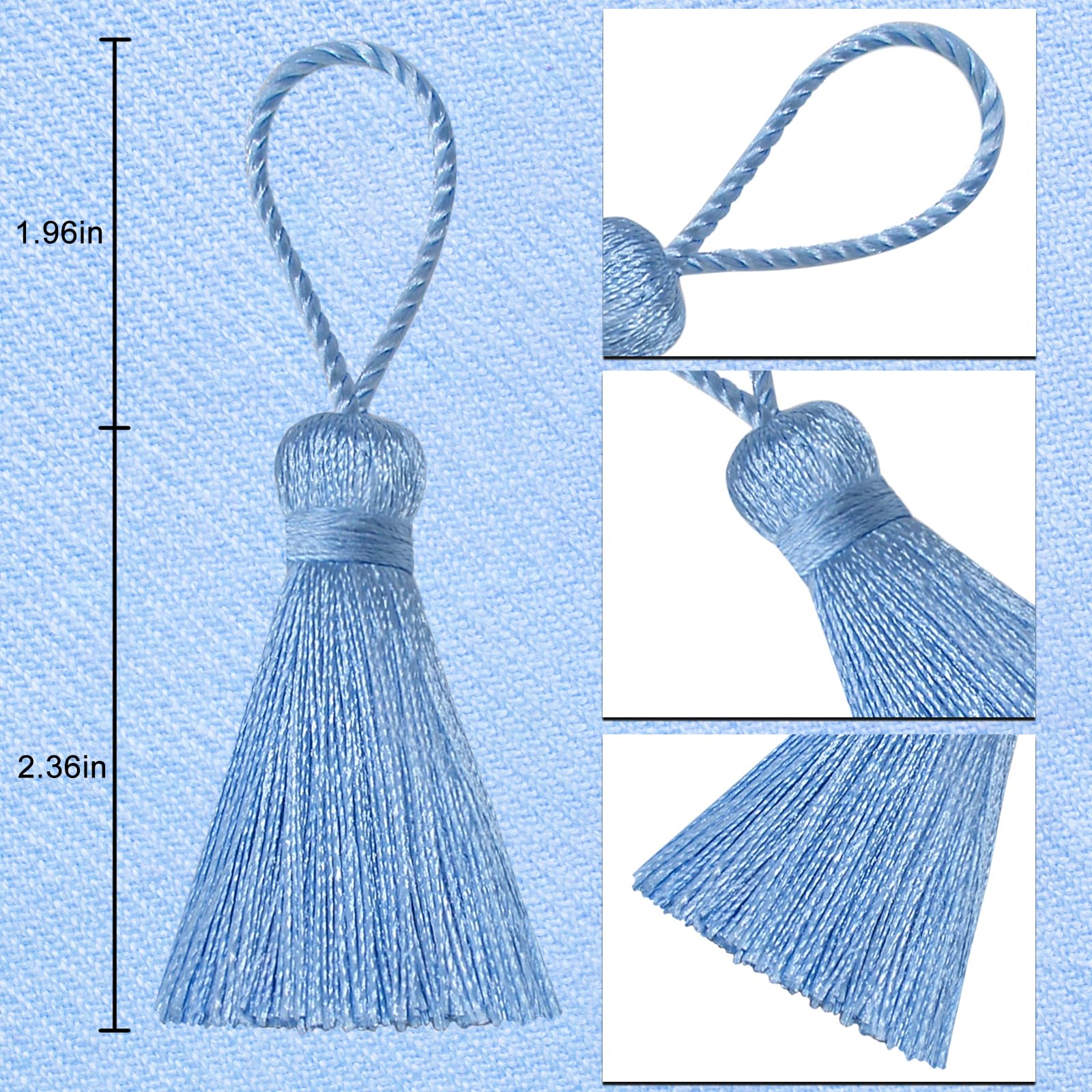 Makhry 20pcs 4.3 Inch Handmade Silky Floss Mini Tiny Craft Tassels with 2-Inch Cord Loop and Small Chinese Knot for Earrings Souvenir - Image 2