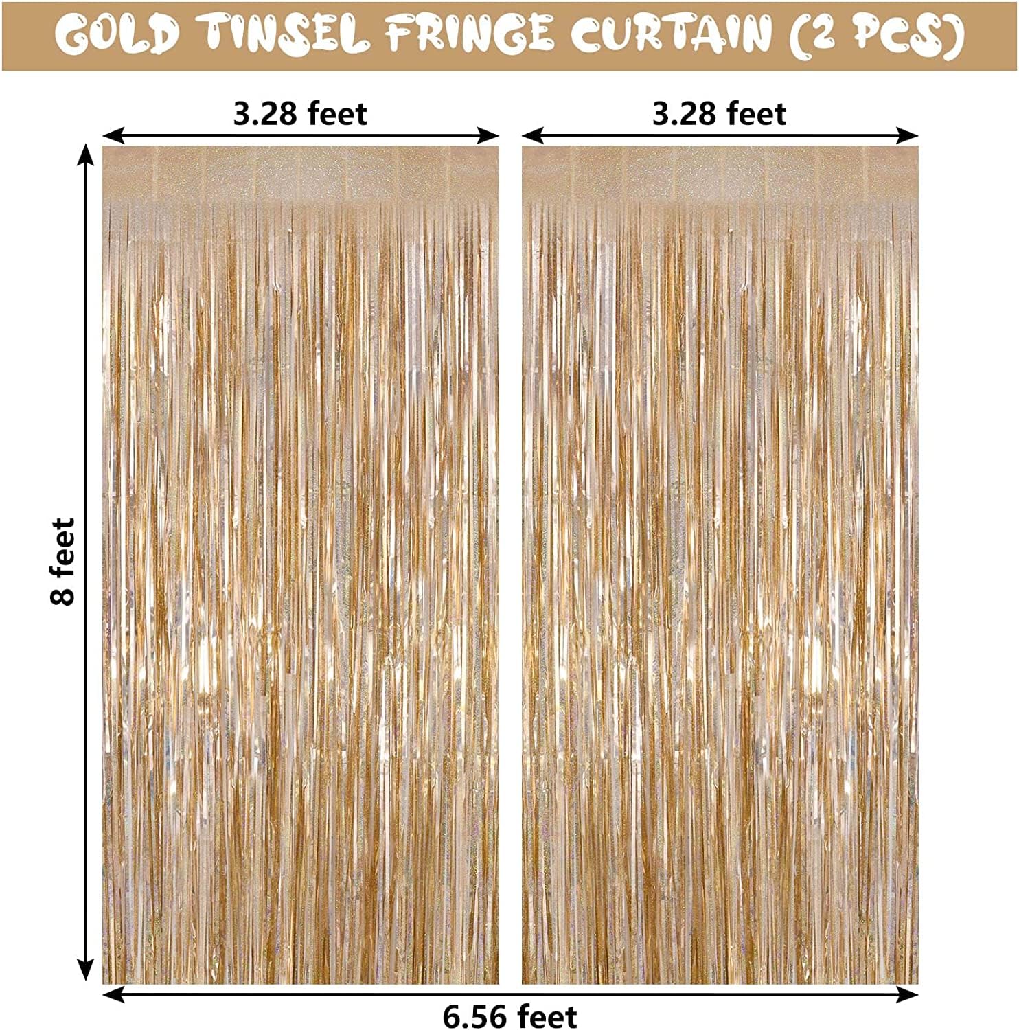 6 Tende Con Frange Metallizzate Oro Champagne 1x2m - Decorazioni Per Festa Compleanno Matrimonio Sfondo Foto