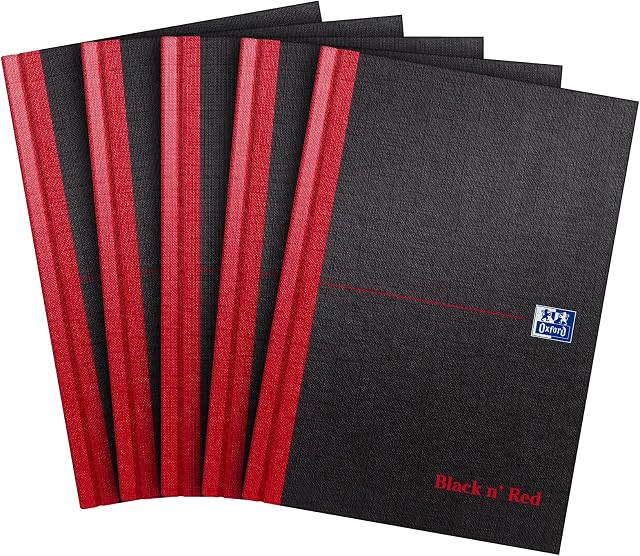 Oxford Black n' Red A5 192 Pages Matte Casebound Hard-Back Ruled Notebook (Pack of 5)