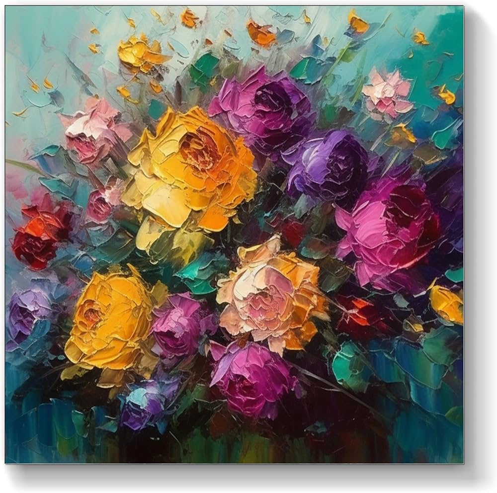 UYLHJKLZ Original Textured Painting on Canvas Colorful Flower