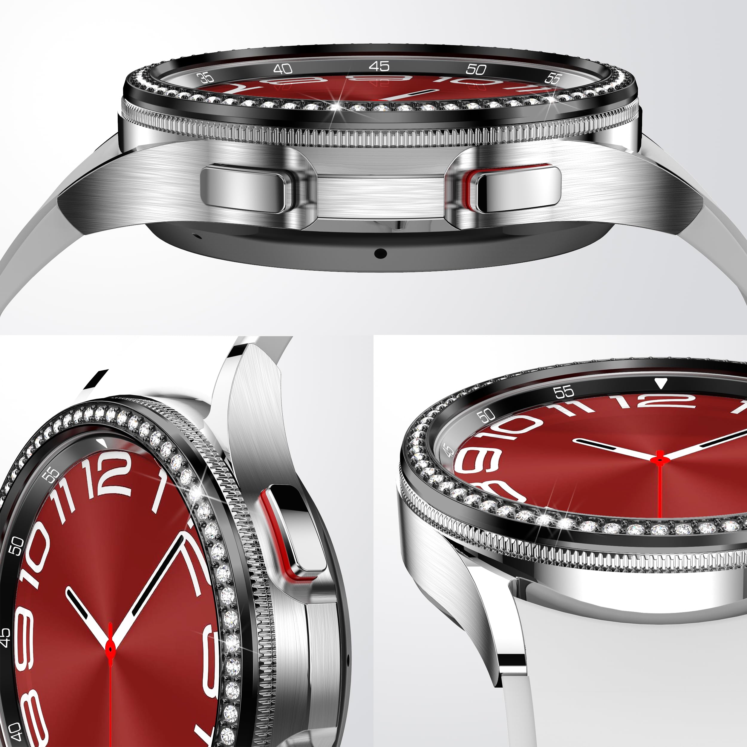 Etui na telefon komórkowy kompatybilne z Samsung Galaxy Watch 6 Classic 43 mm, pierścień na okulary ze stali nierdzewnej, błyszczące, akcesoria ochronne, czarne
