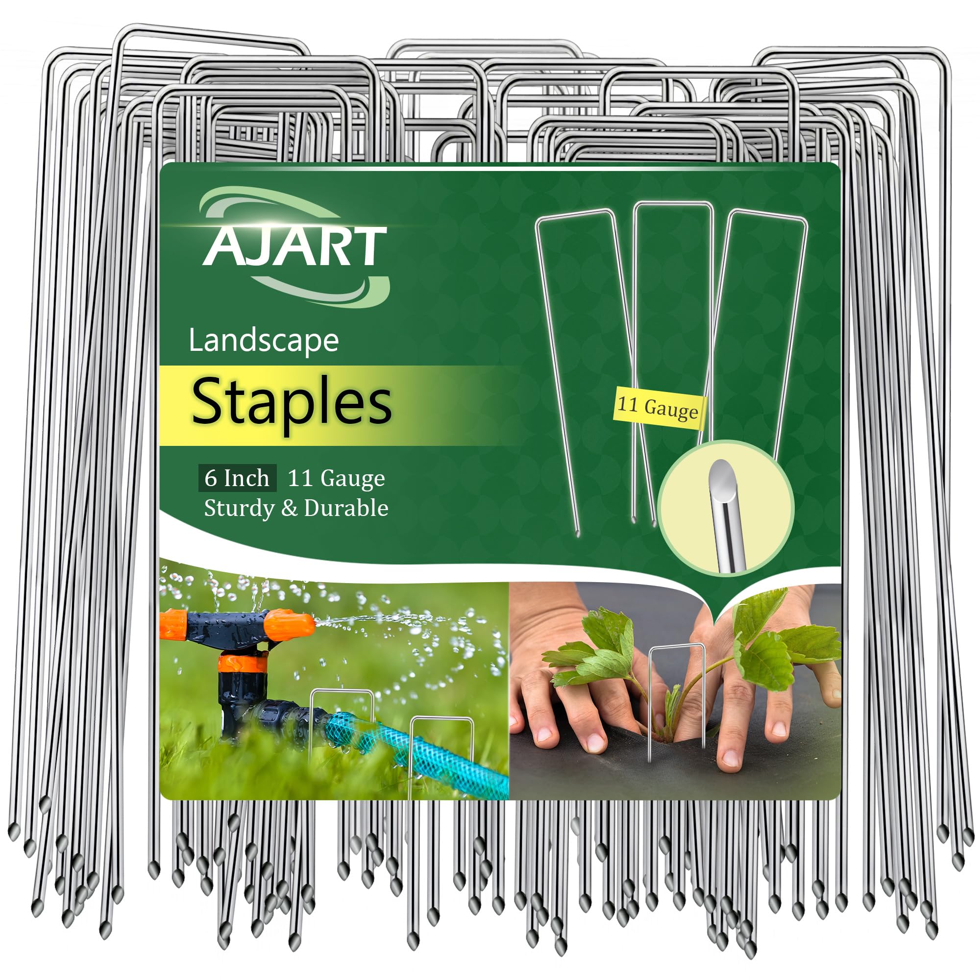 AJART Landscape Staples Garden Stakes: 6 Inch Reusable Galvanized Steel Spikes for Artificial Turf, Tents & Ground Cover - 50 Pcs