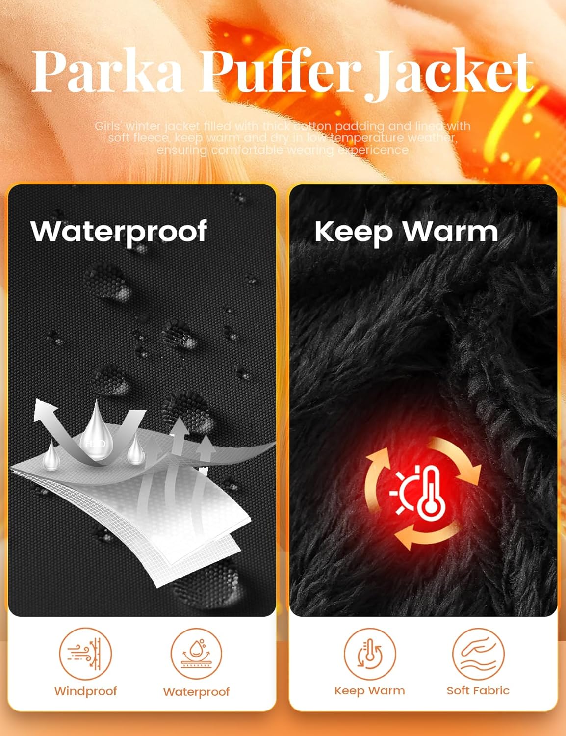 Wyeysyt Girl's Winter Coat Waterproof Kids Outerwear Warm Parka Puffer Jacket with Hood - Image 3