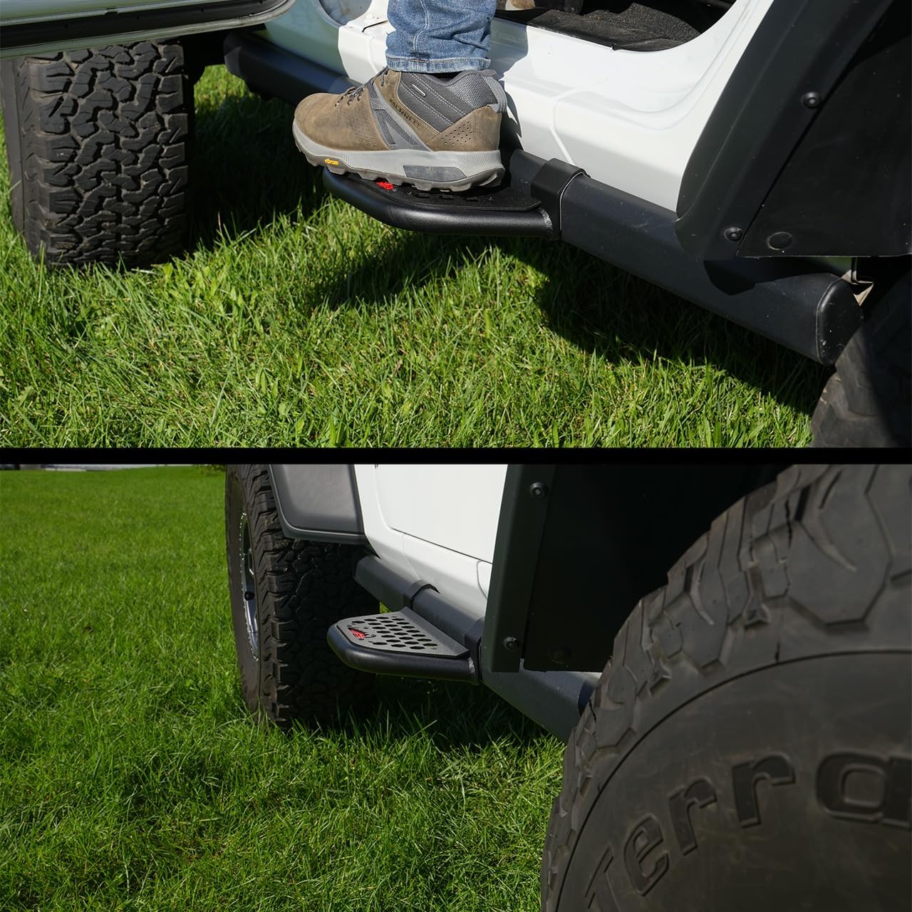 IAG EZ-Step for Jeep Wrangler 2018+ 2 Door w/OEM rockrails (Red Logo Plate, 1 Pair)