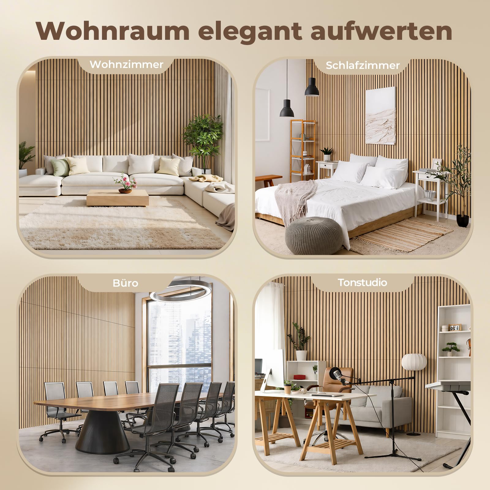 Akustikpaneele 120x60x2,1 cm, Ohuhu 4 Stück Schallschutzplatten in Holzoptik, Modernes Wandpaneel mit Hoher Schallabsorption, Einfache Installation & Schneidbar, Paneele Wand für Wohnzimmer Büro