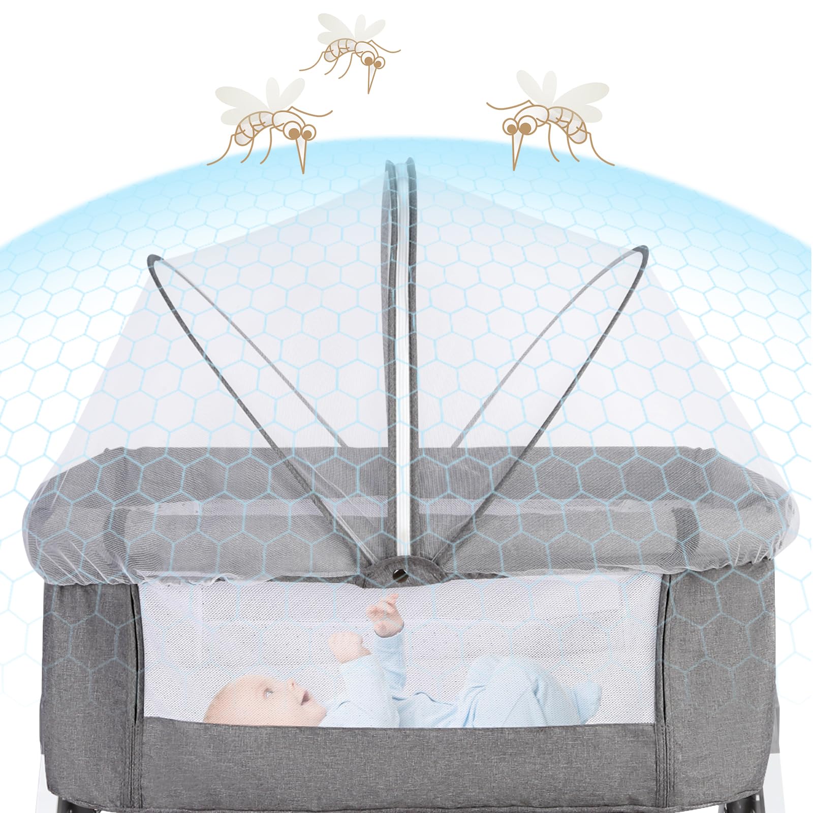 OHMG 4-in-1 Culla Neonato Fianco Letto,Lettino Dondolo con materassino, cinghie di fissaggio e rotelle,Regolabile In Altezza,Culla Co-sleeping,Facilmente Ripiegabile per Infanti