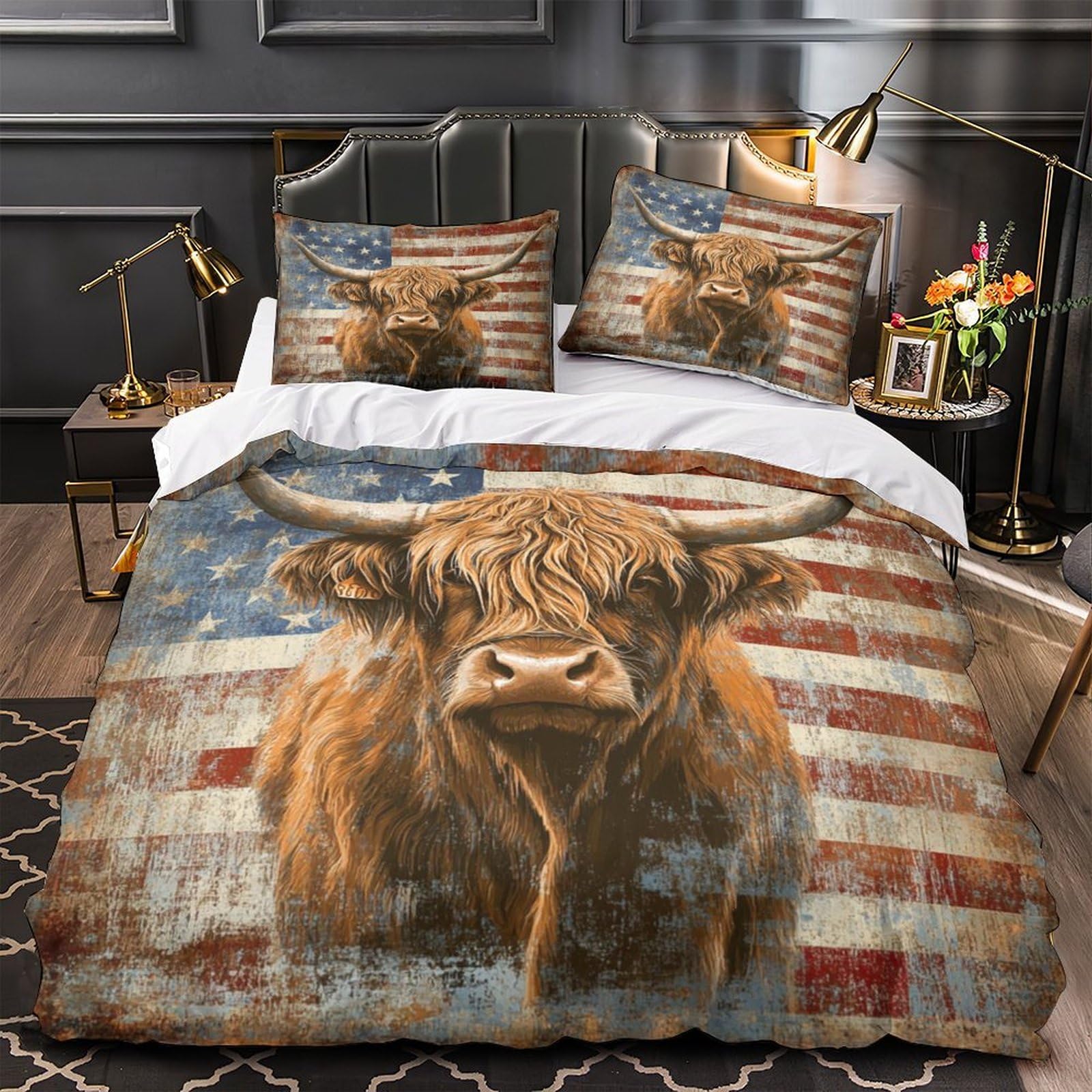 Parure de lit vache des Highlands anti-acarien housse de couette zippée 140x200