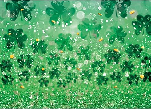 Spring Happy St. Patricks Day Photography Backdrop 5x3ft Bokeh Sequins Lucky Green Shamrock Photo Background Studio Props Birthday Baby Shower Newborn Party Banner Supplies