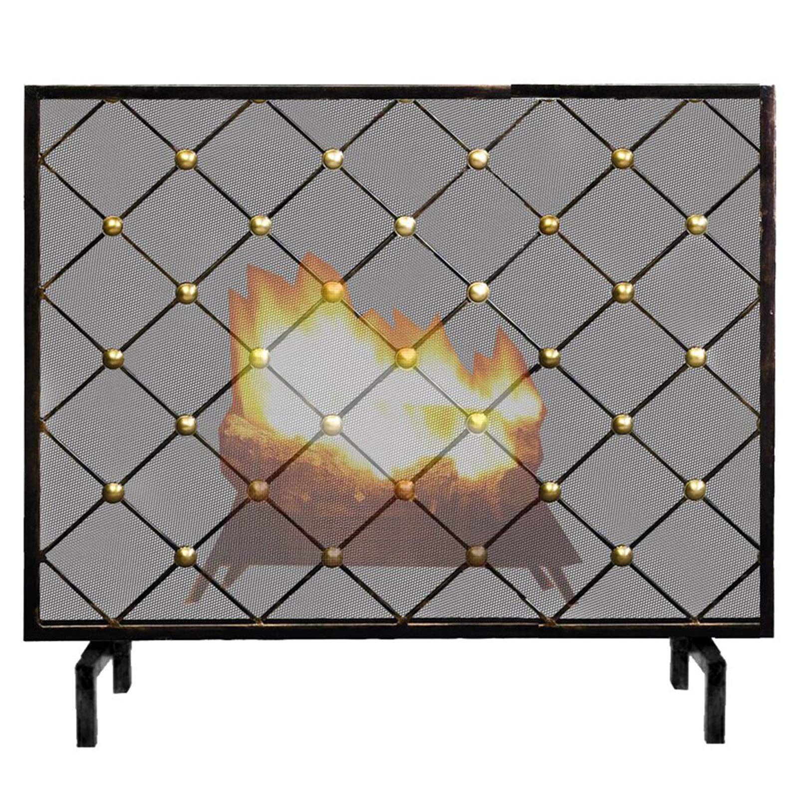 Kaminschutzgitter, Herdschutzgitter, 98,9 x 80,9 cm, Schutzzaun mit stabilen Füßen, massiver Stahl, schwarz