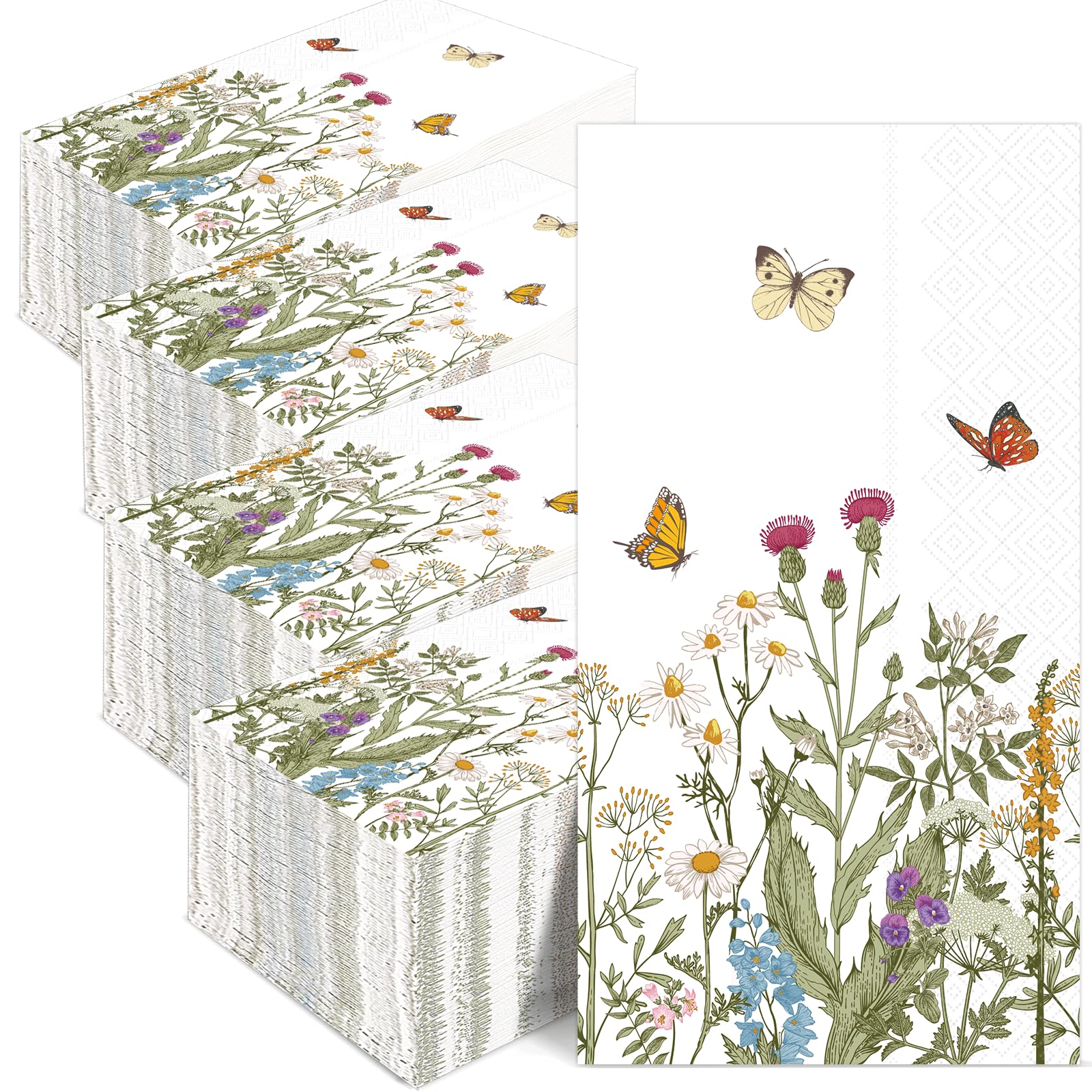 gisgfim 200Pcs Floral Paper Napkins Spring Wildflower Guest Napkins Retro Floral Disposable Hand Napkins for Bathroom Kitchen Dinner Party Bridal Baby Shower Decorative Towel Table Decor