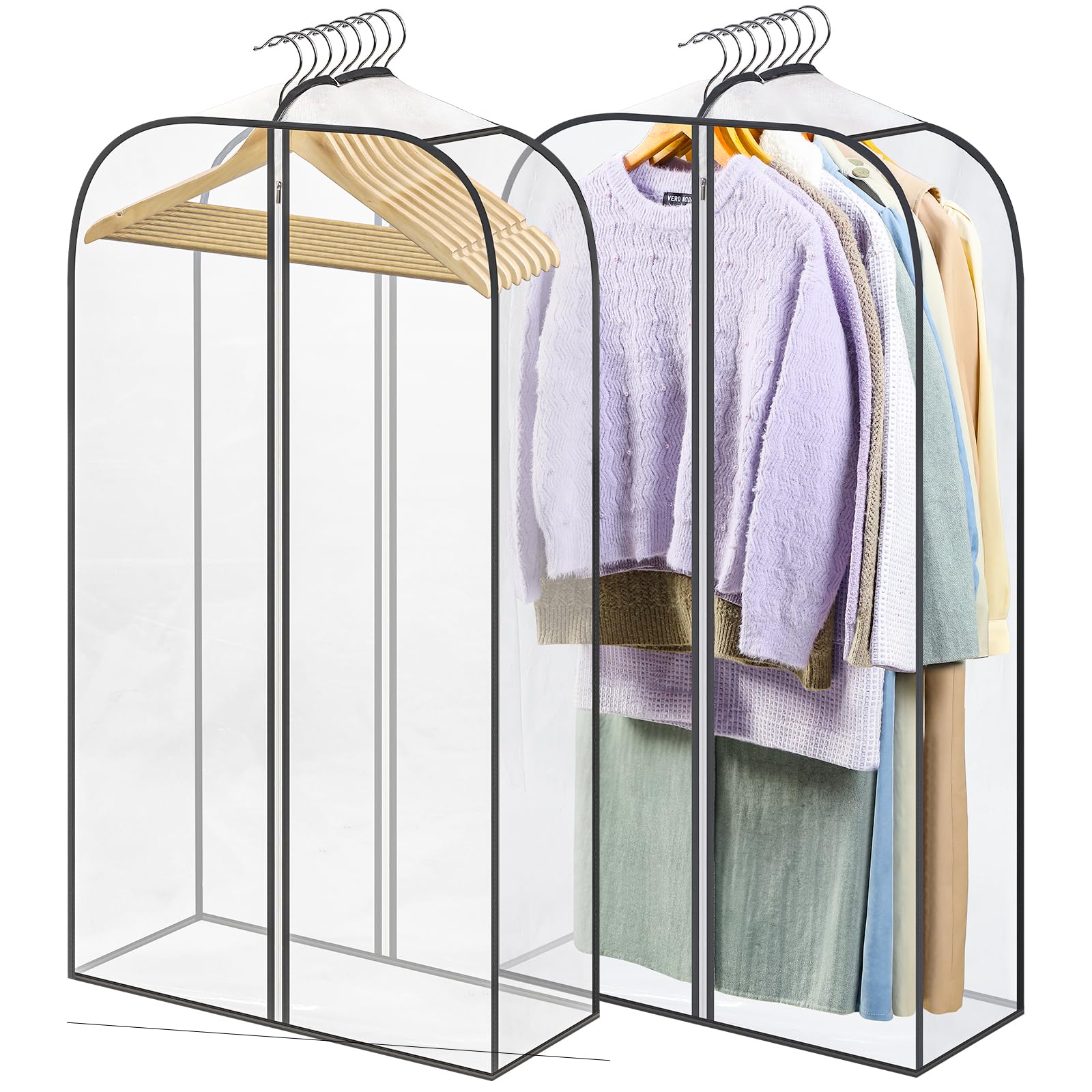 LANDNEOO 2 Pack Clear Garment Bags for Hanging Clothes with Zippers on Double Sides - 10 Clothes Storage