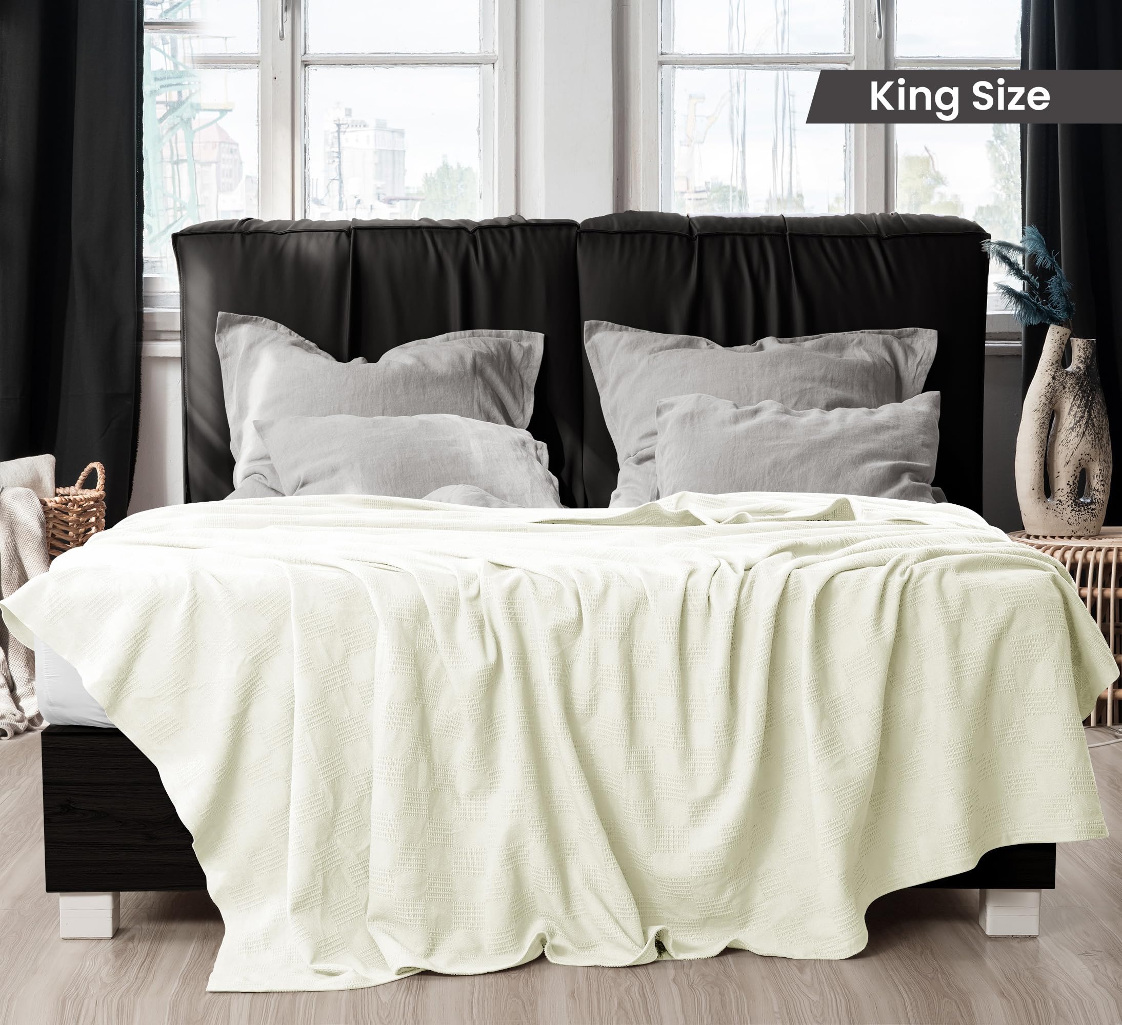 Utopia Bedding - Manta térmica 100 % algodón, 350 g/m², ligera, suave y transpirable para todas las estaciones, tamaño king, 228,6 cm x 274,3 cm, color marfil