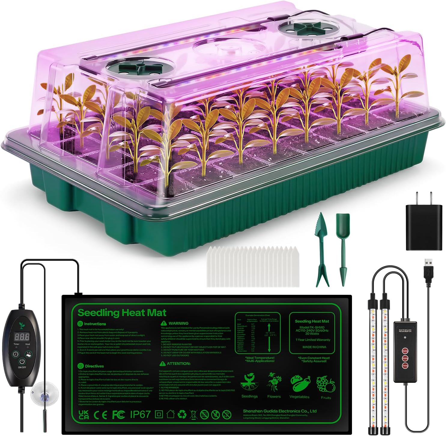 Seed Starter Tray with Grow Light & Heating Mat, Digital Temperature Control, 40-Cell Seed Starter Kit with Humidity Dome, Reusable Seed Starter for Indoor Planting Seeds