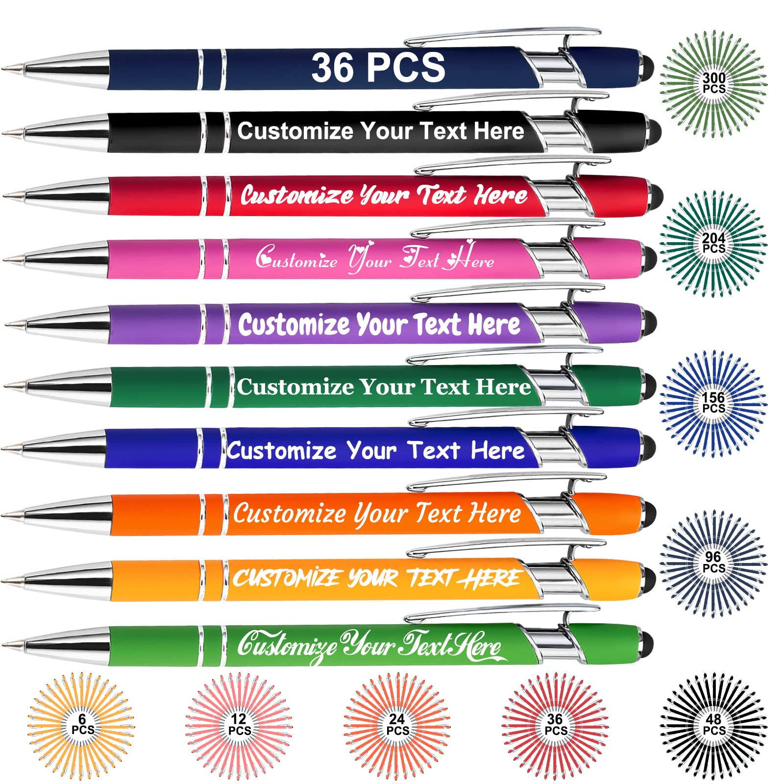 MESHELEY 36PCS Personalized Pens in Bulk Custom Pens for Business with Name Message Text Customized Pens with Stylus Tip Engraved Ballpoint Pens for