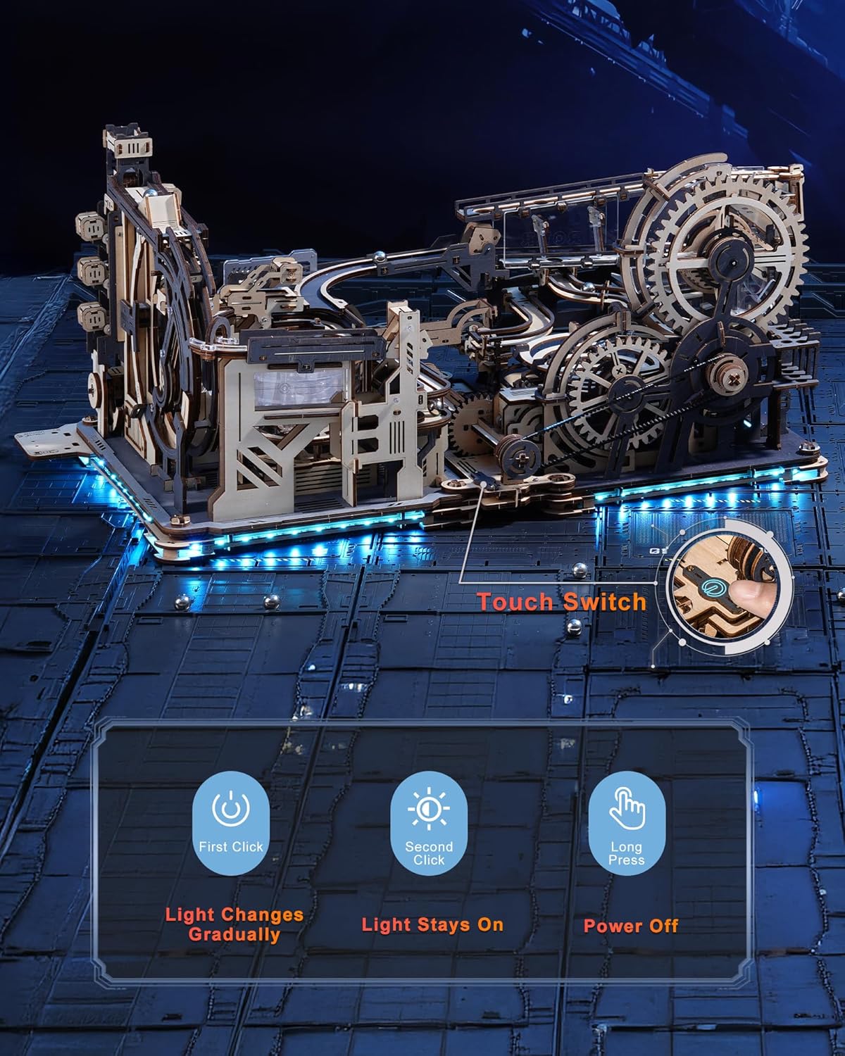 3D Puzzles for Adults - Marble Runs Building Set, Wooden Model Kits, Marble Spaceport+Marble Night City+Link Pack