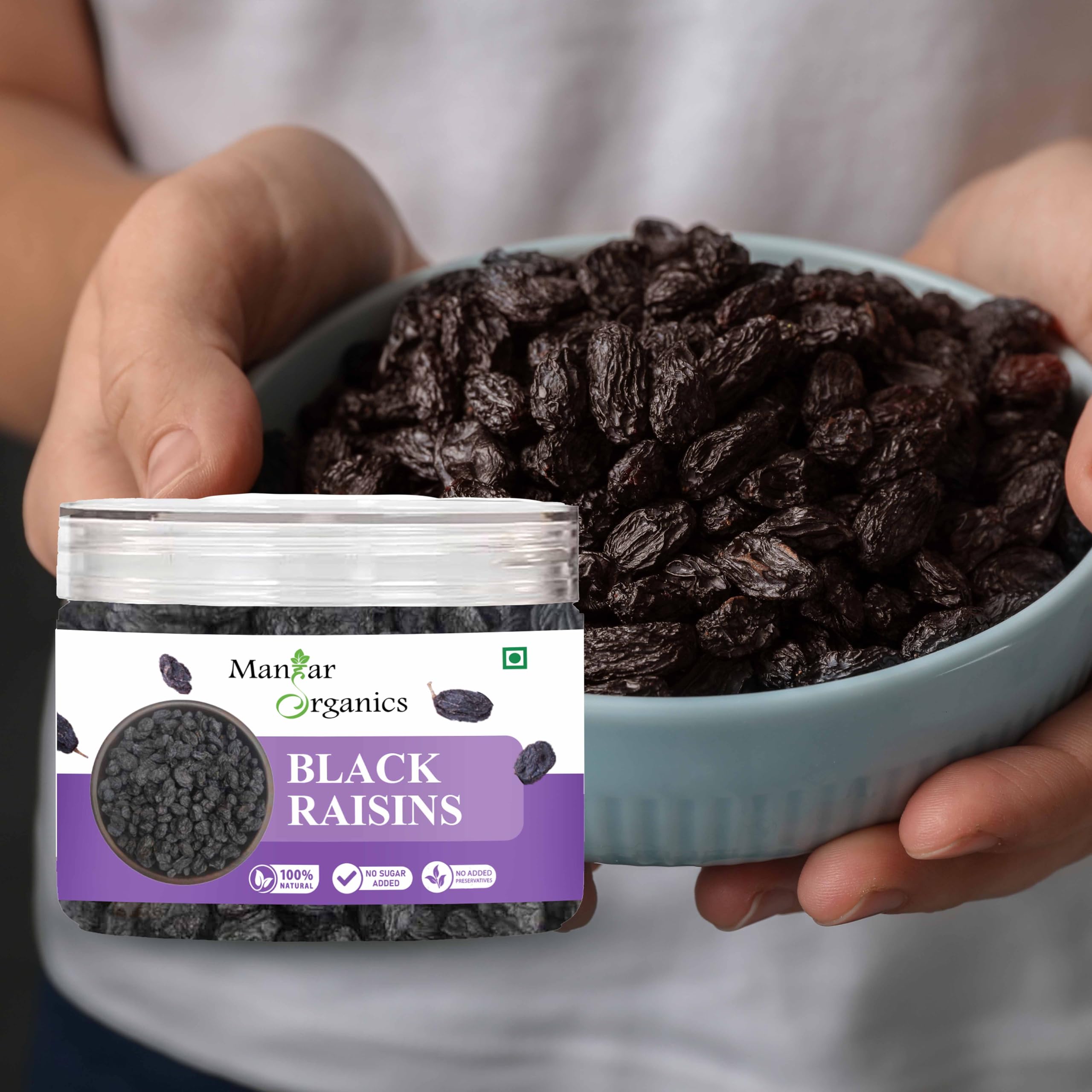 ManHar Organics Black Raisins 200gm Jar | Kali Draksh, Pure Fresh Seedless Kishmish | Sulphate Free | Rich in Iron, Fibre, Potassium & Boosts Immunity | Kali Kishmis Dry Fruits | Flavourful & Delicious Snack