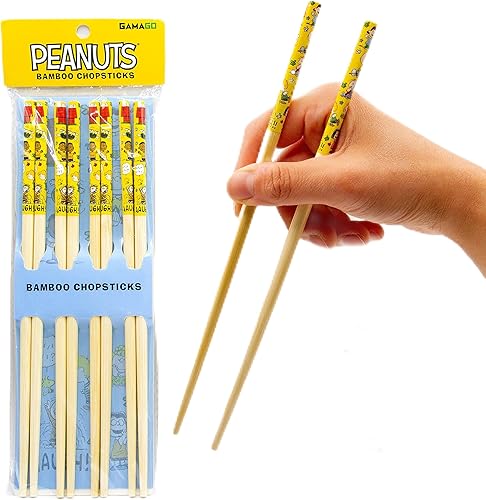 GAMAGO Peanuts - Juego de palillos de bambú fundido, 4 pares de palillos reutilizables adorablemente lindos, fácil agarre, ligero, duradero, 9.25 disponible en Yaxa Venezuela