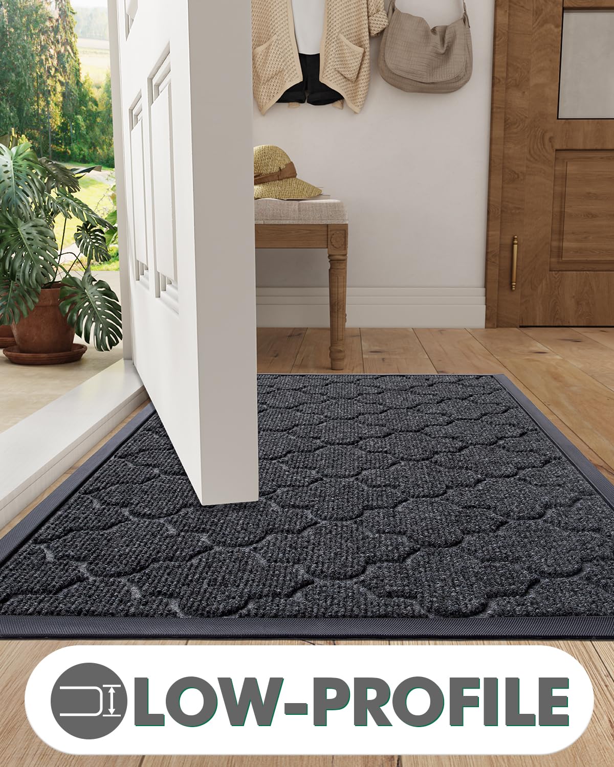 LUMI Tapete absorbente resistente al barro para interiores y exteriores, resistente a la decoloración, parte trasera de goma natural antideslizante, perfil bajo, fácil de limpiar, 32 x 48 pulgadas,