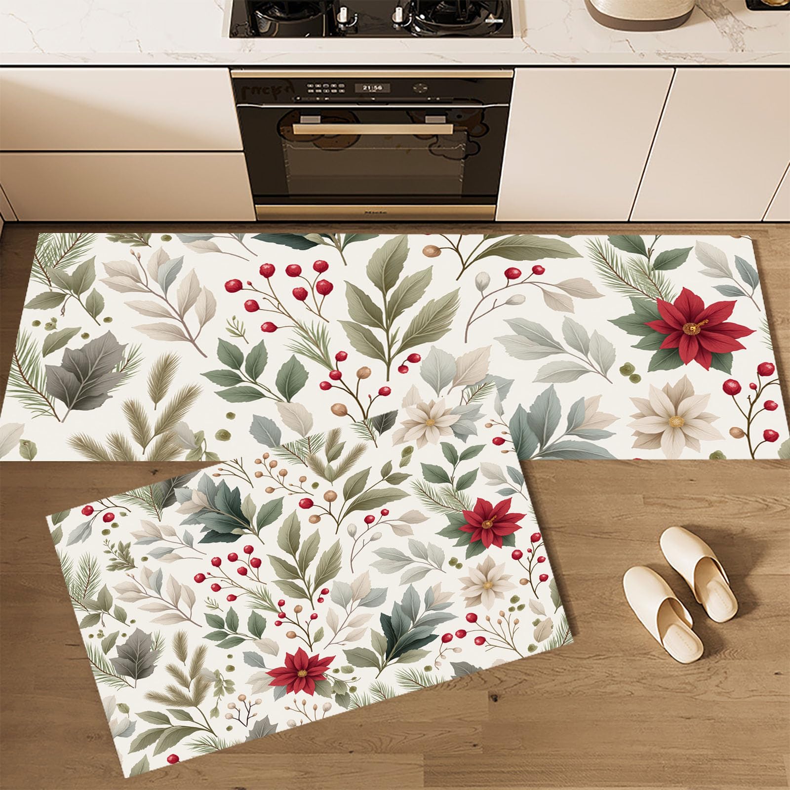 Alfombras de cocina antifatiga estampadas en acuarela con reverso antideslizante