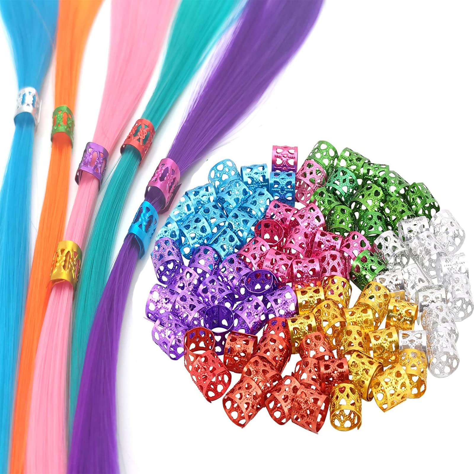 350 Piezas Puños de Metal con Rastas, Dreadlocks Beads Anillos, Trenzas de Colores Cuentas, Aluminio Decoración de Pelo Trenzado, Adecuado para Fiestas, Desfiles de Moda (7 colores mezclados)